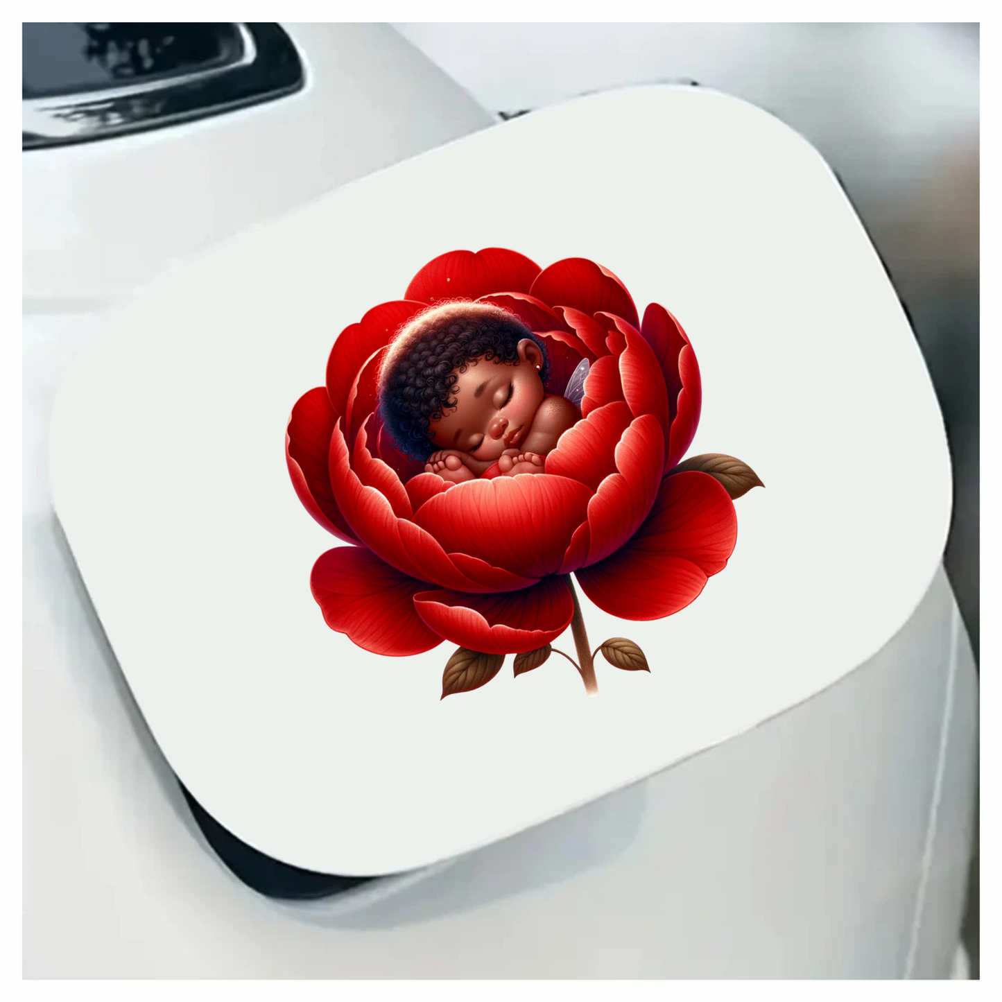 Baby Sleeping Red Flower Fairy Vinyl Sticker Decal