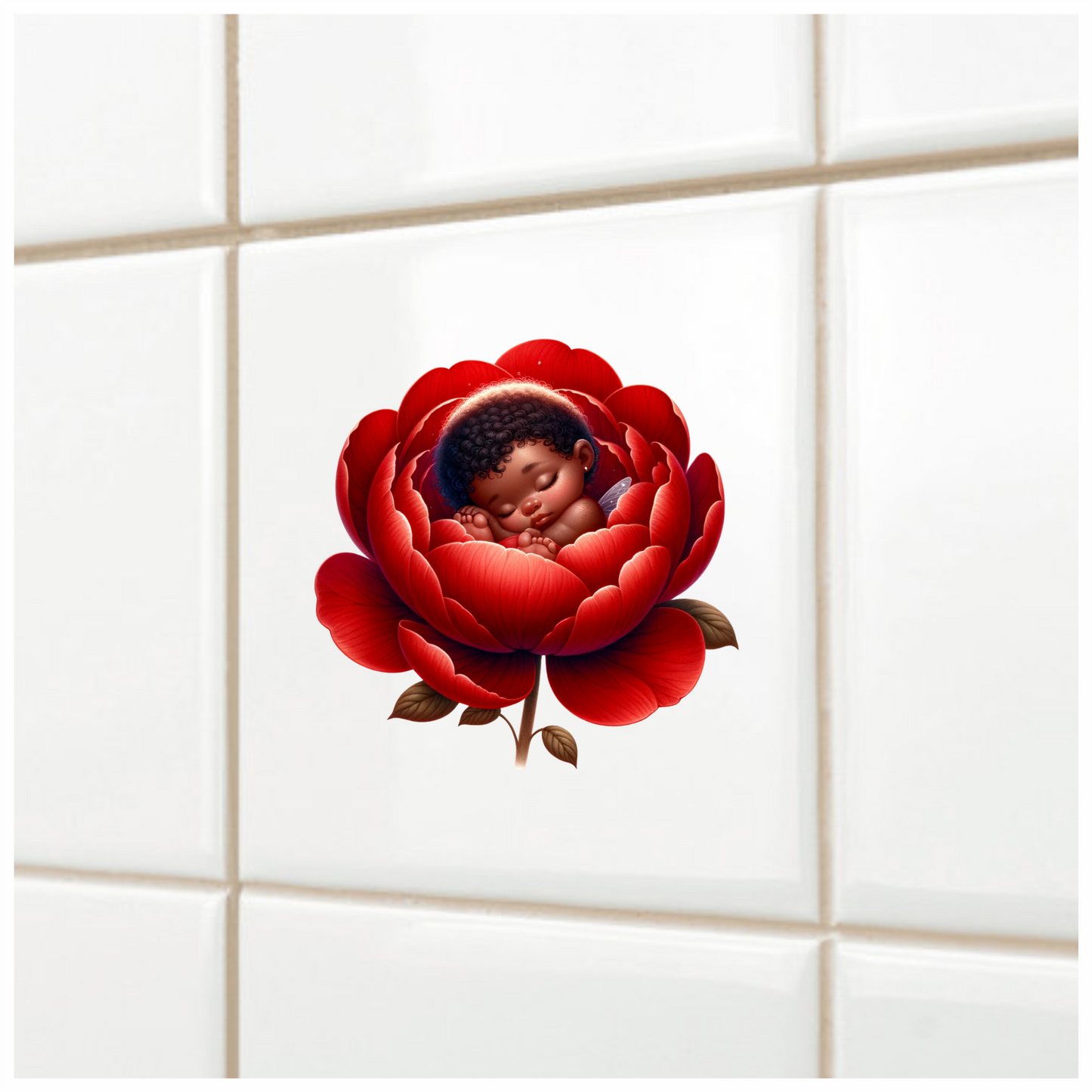 Baby Sleeping Red Flower Fairy Vinyl Sticker Decal