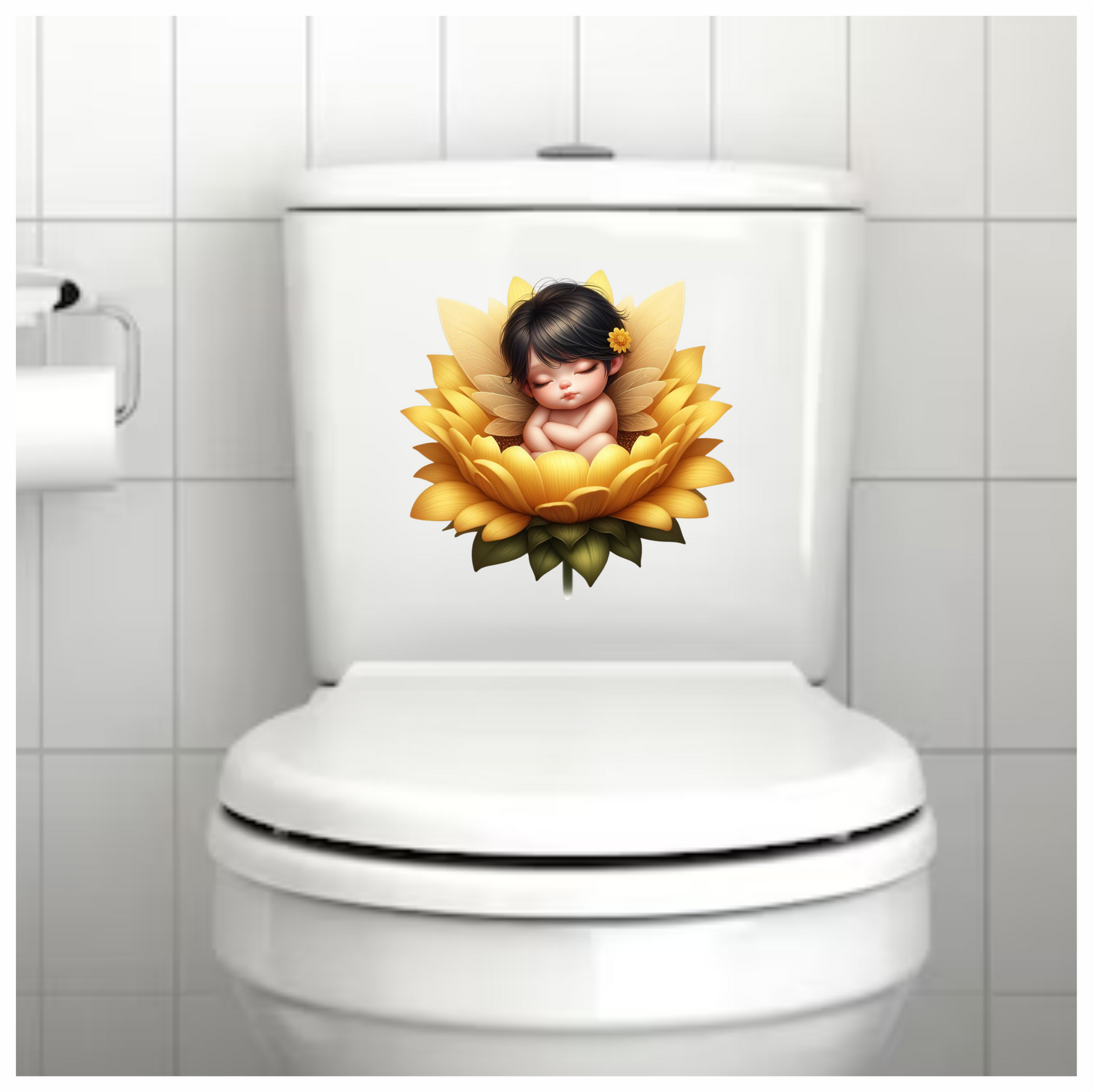 Yellow Baby Fairy Flower Sleep Vinyl Sticker Decal