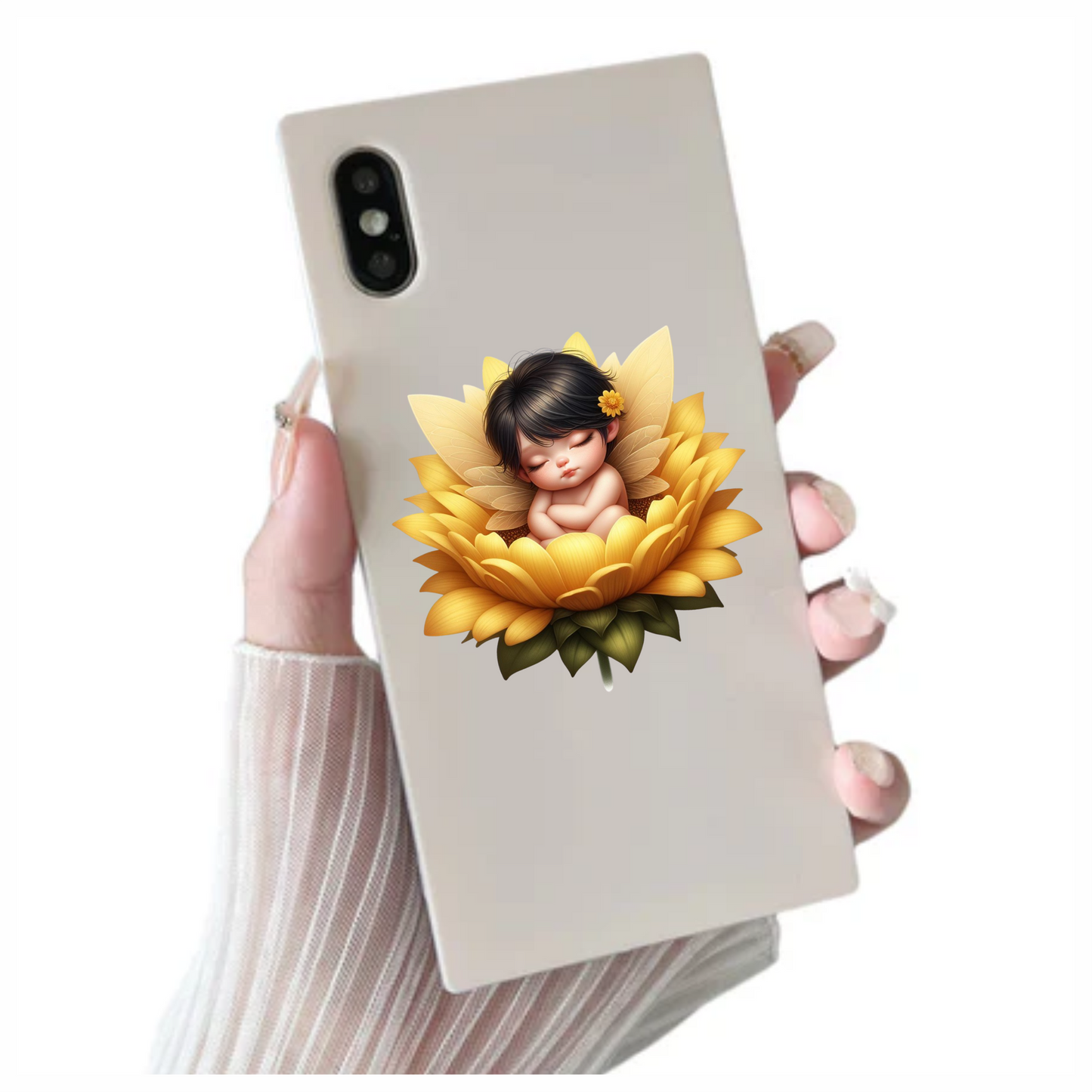 Yellow Baby Fairy Flower Sleep Vinyl Sticker Decal