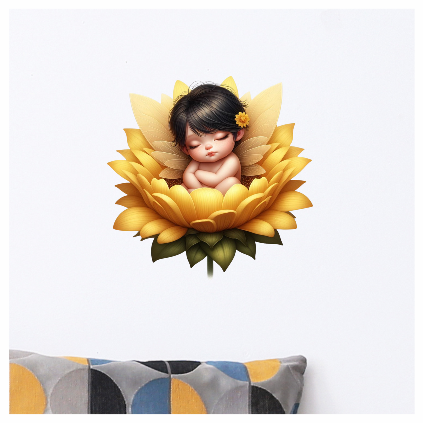 Yellow Baby Fairy Flower Sleep Vinyl Sticker Decal
