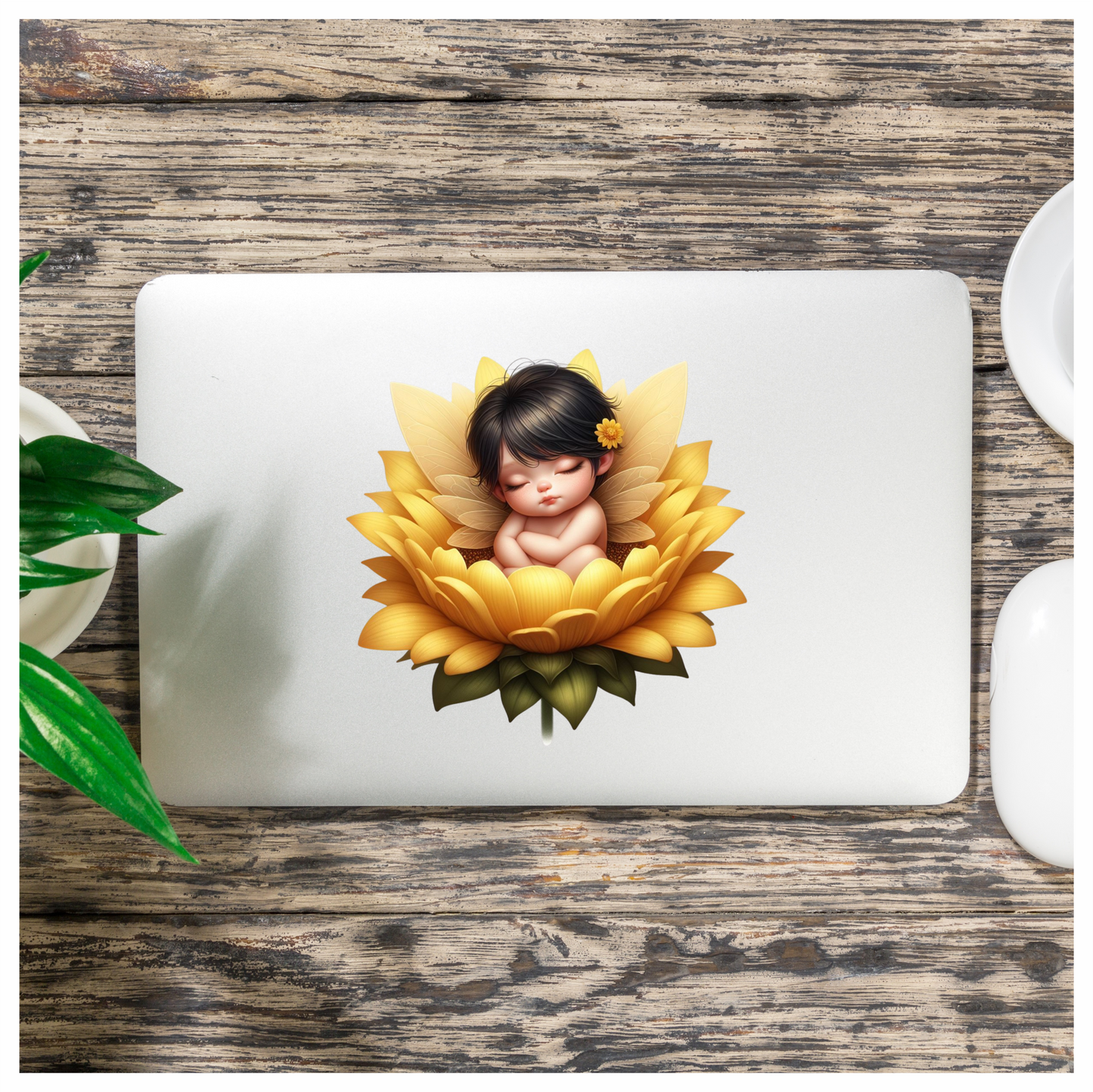 Yellow Baby Fairy Flower Sleep Vinyl Sticker Decal