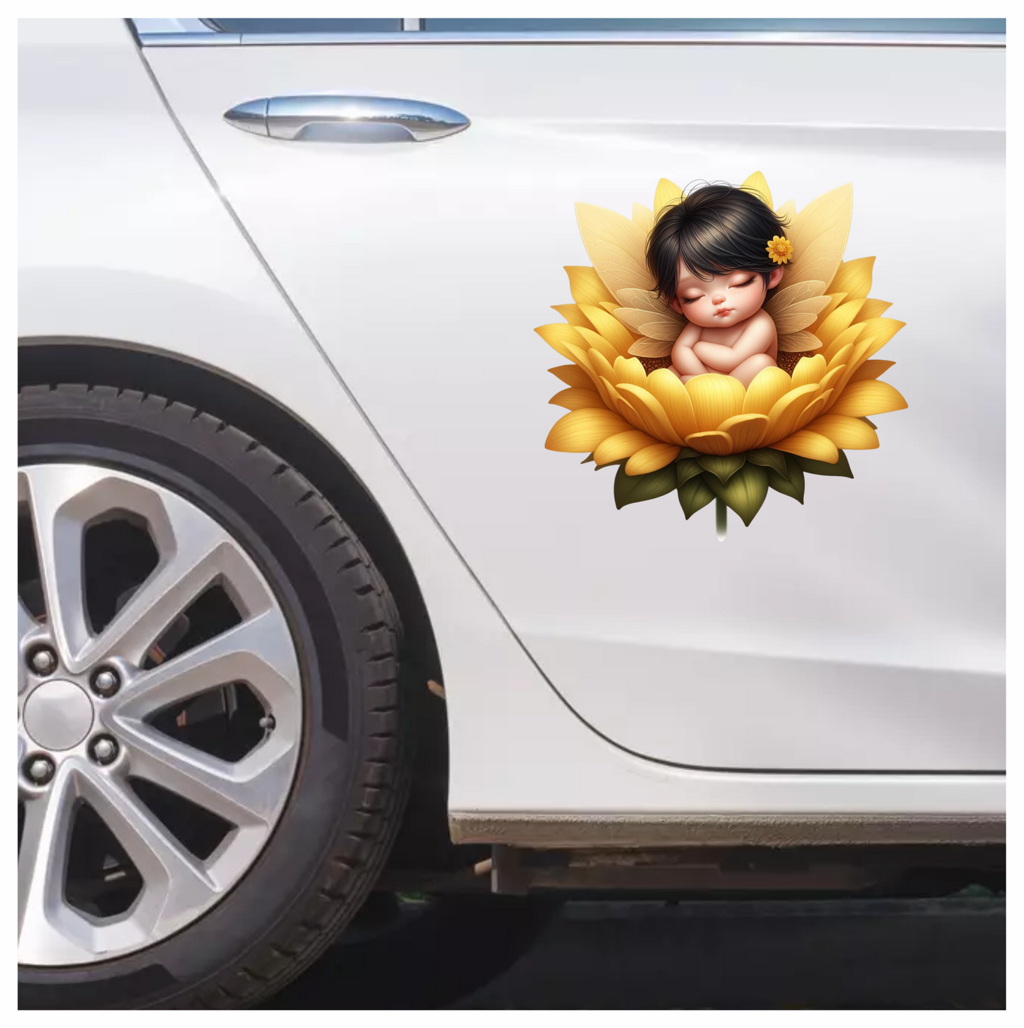 Yellow Baby Fairy Flower Sleep Vinyl Sticker Decal