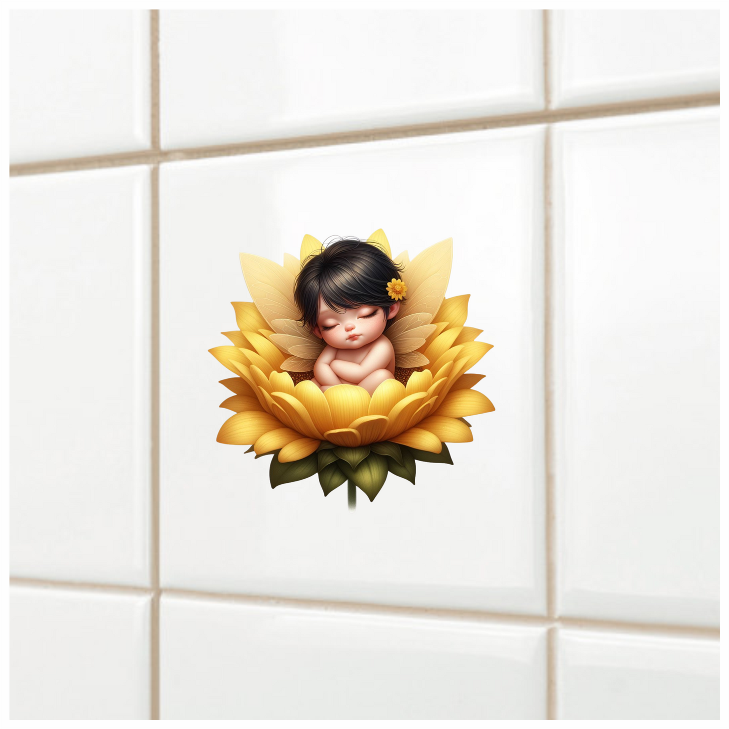 Yellow Baby Fairy Flower Sleep Vinyl Sticker Decal