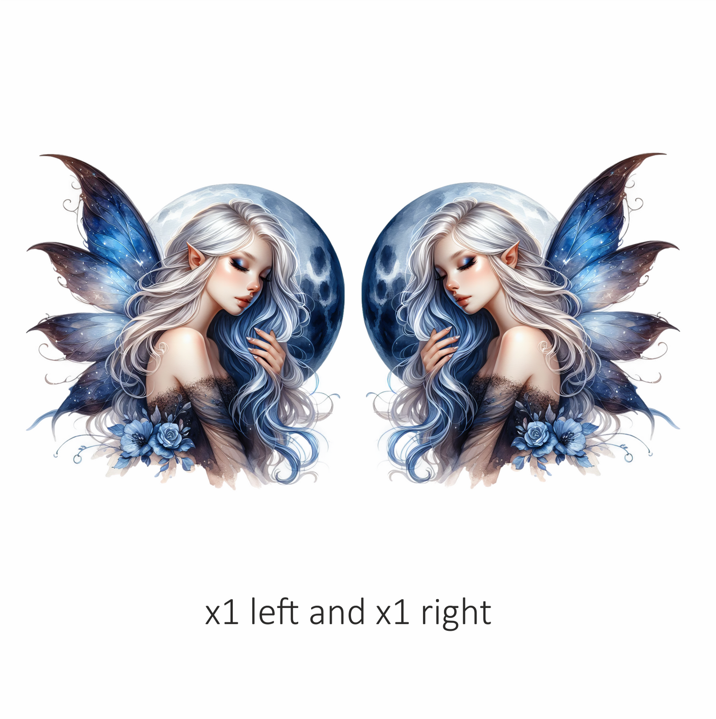 Blue Moon Fairy Woman Flowers Vinyl Sticker Decal