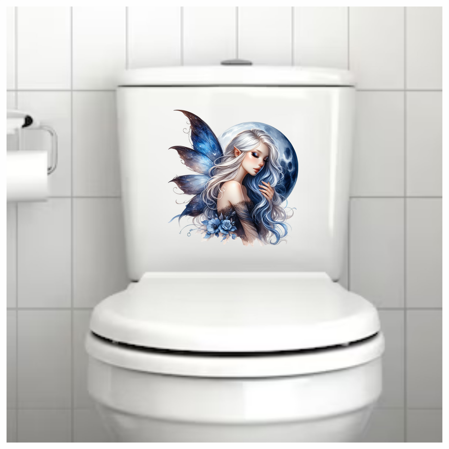 Blue Moon Fairy Woman Flowers Vinyl Sticker Decal