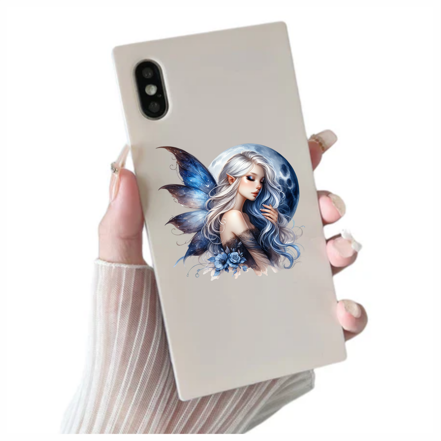 Blue Moon Fairy Woman Flowers Vinyl Sticker Decal