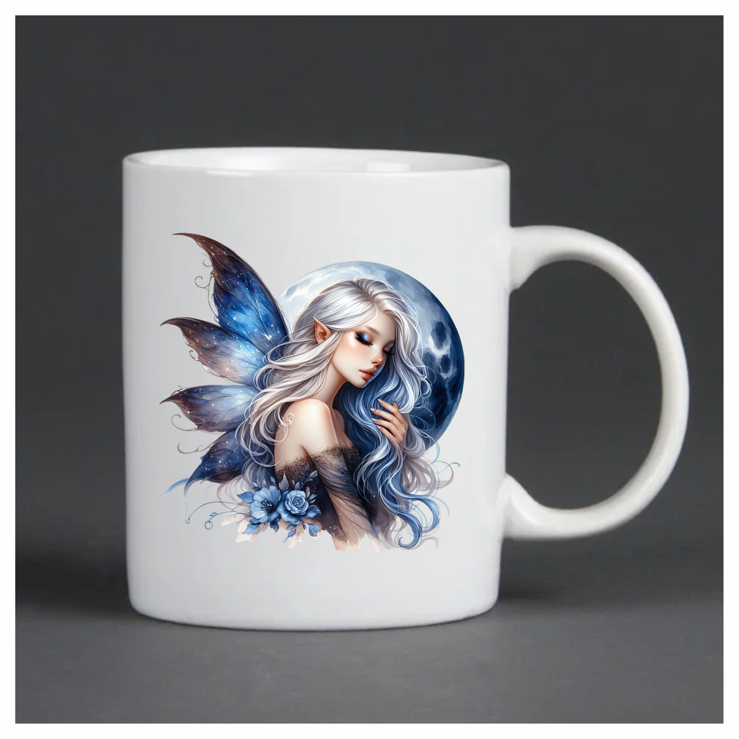 Blue Moon Fairy Woman Flowers Vinyl Sticker Decal
