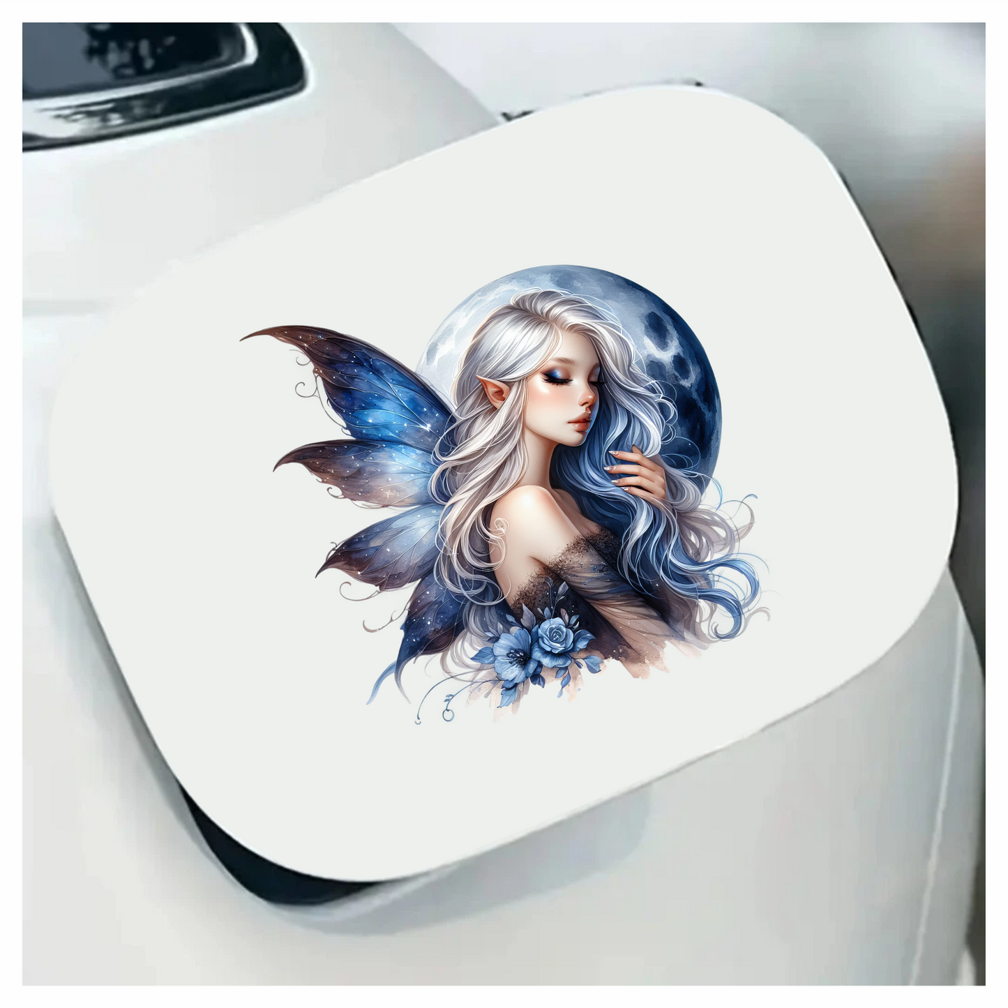 Blue Moon Fairy Woman Flowers Vinyl Sticker Decal