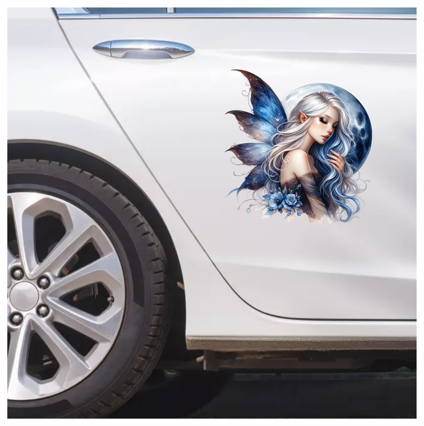 Blue Moon Fairy Woman Flowers Vinyl Sticker Decal