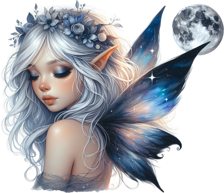 Elf Silver Fairy Moon Night Vinyl Sticker Decal