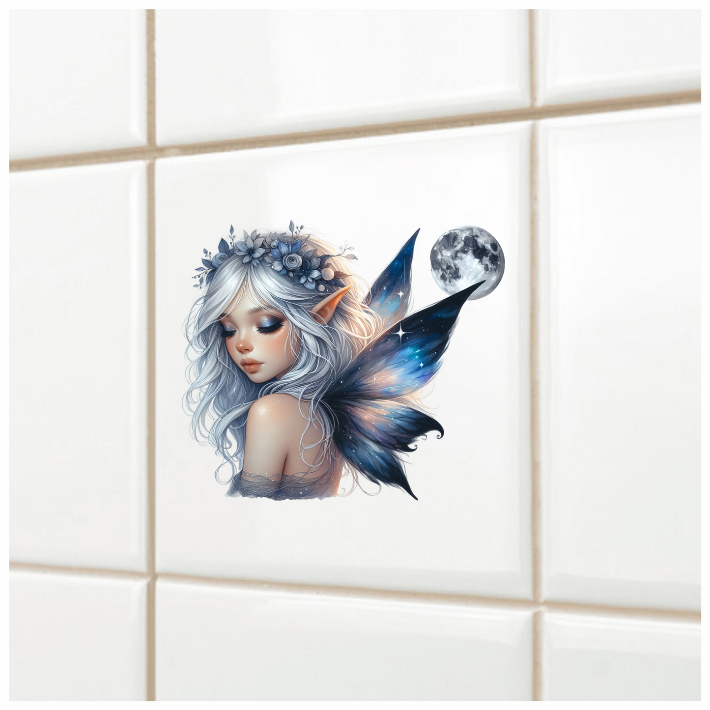 Elf Silver Fairy Moon Night Vinyl Sticker Decal