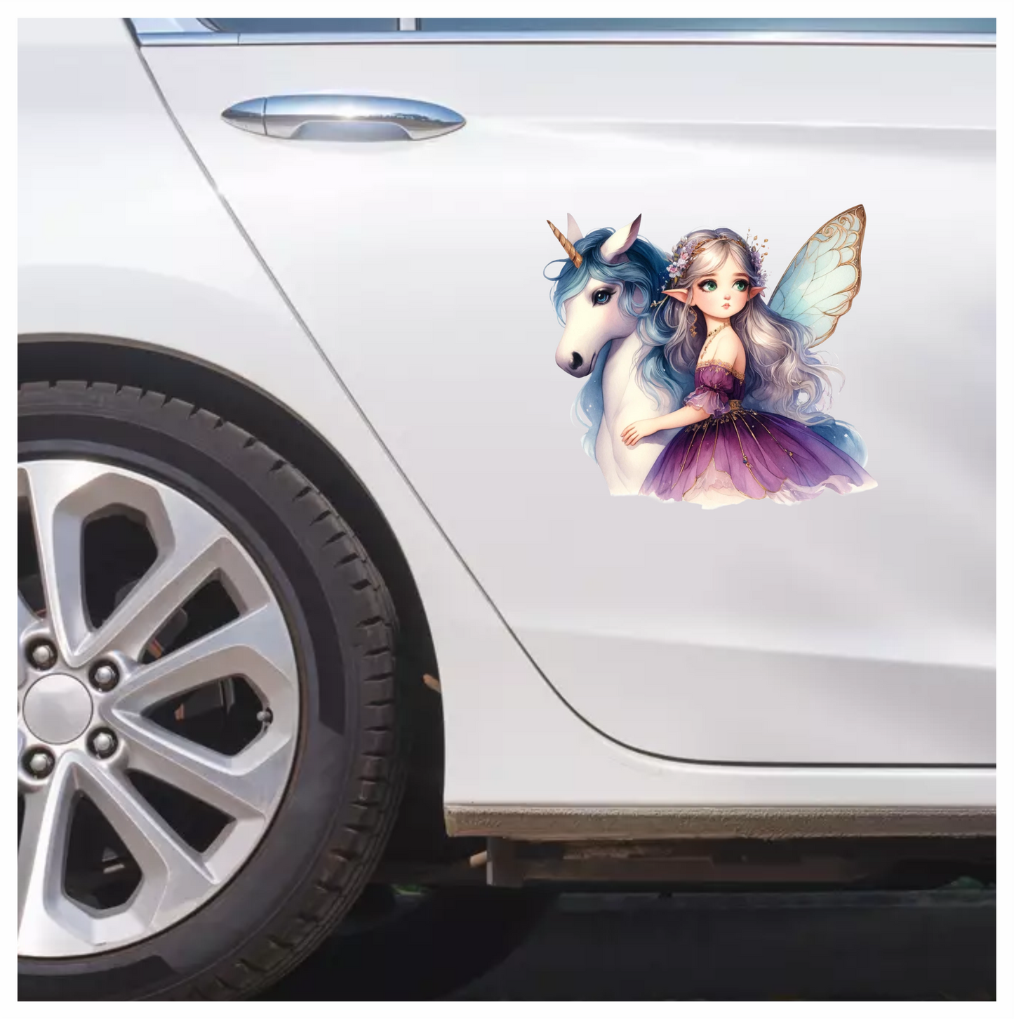 Fairy Unicorn Purple Dress Silver Hair Vinyl Sticker Decal