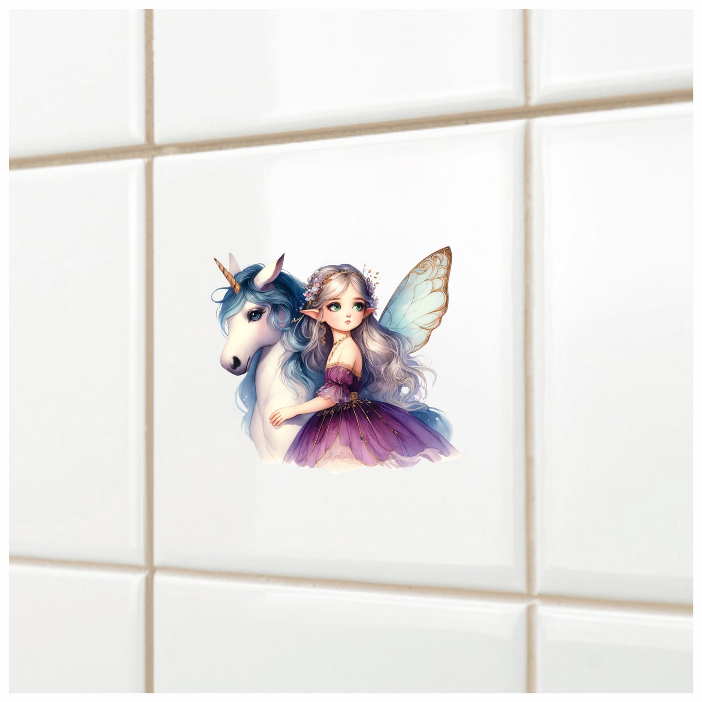 Fairy Unicorn Purple Dress Silver Hair Vinyl Sticker Decal