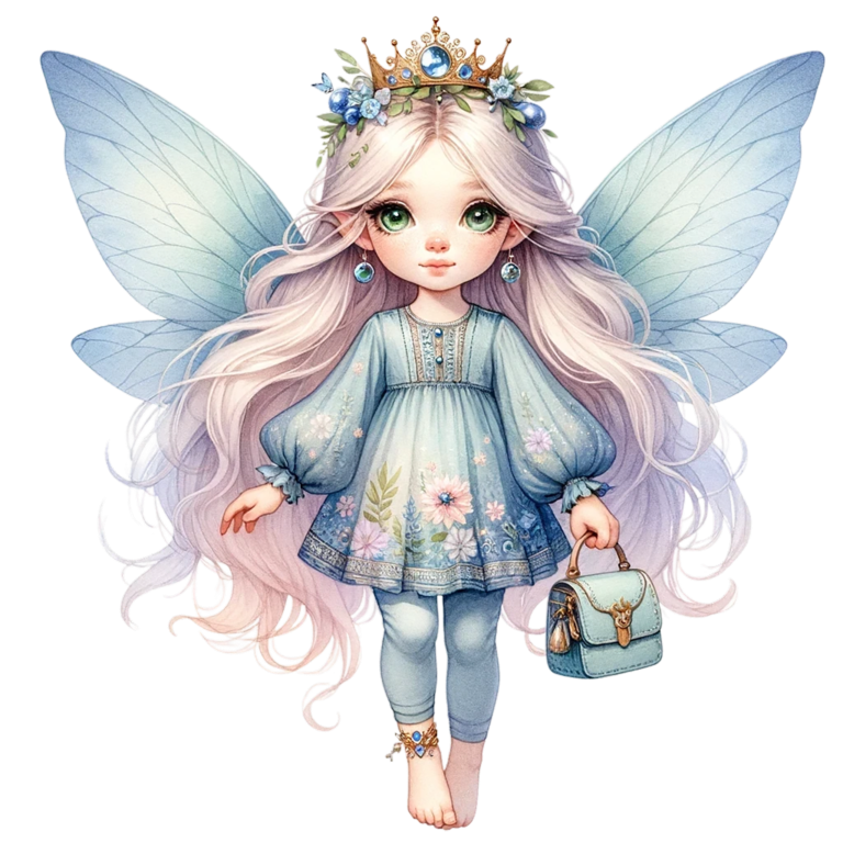 Fairy Girl Blue Wings Crown Bag Vinyl Sticker Decal