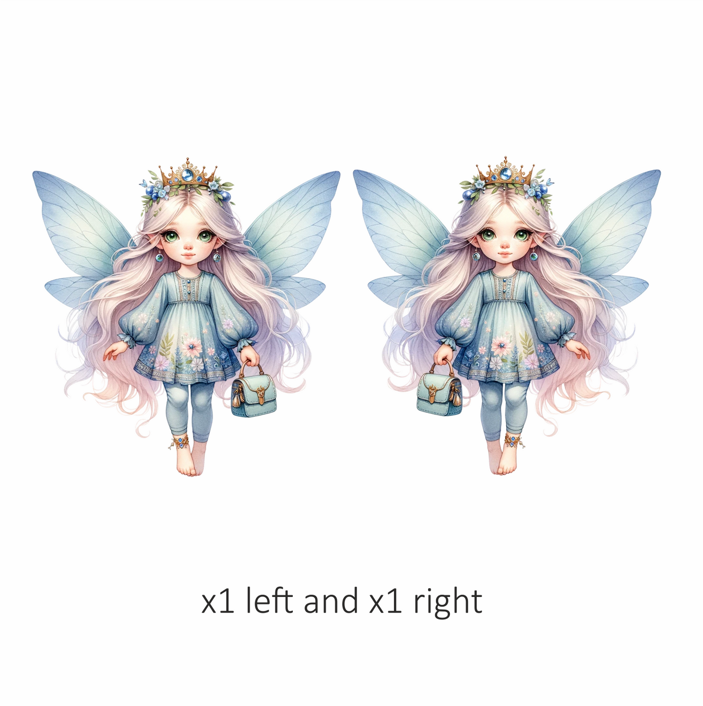 Fairy Girl Blue Wings Crown Bag Vinyl Sticker Decal