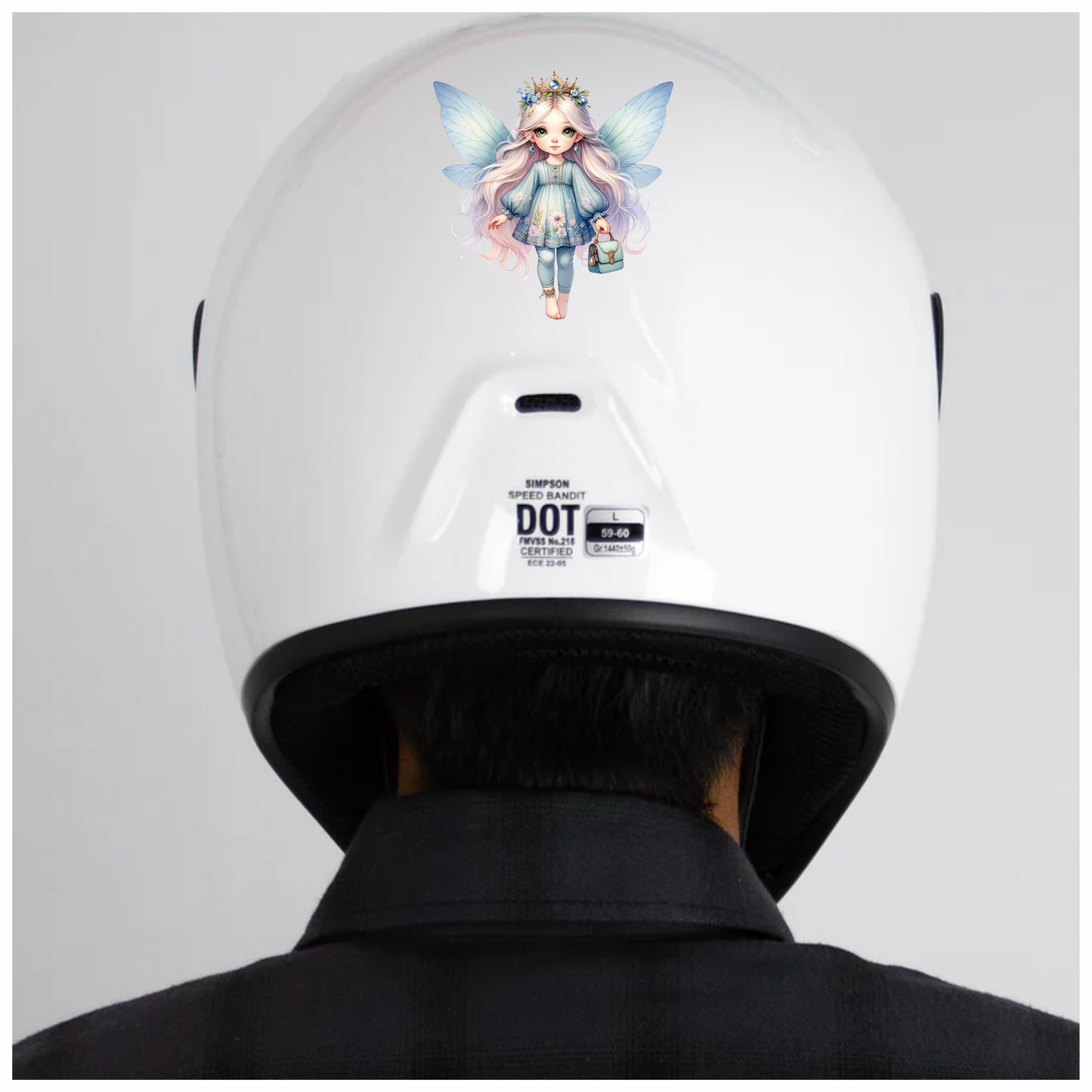 Fairy Girl Blue Wings Crown Bag Vinyl Sticker Decal