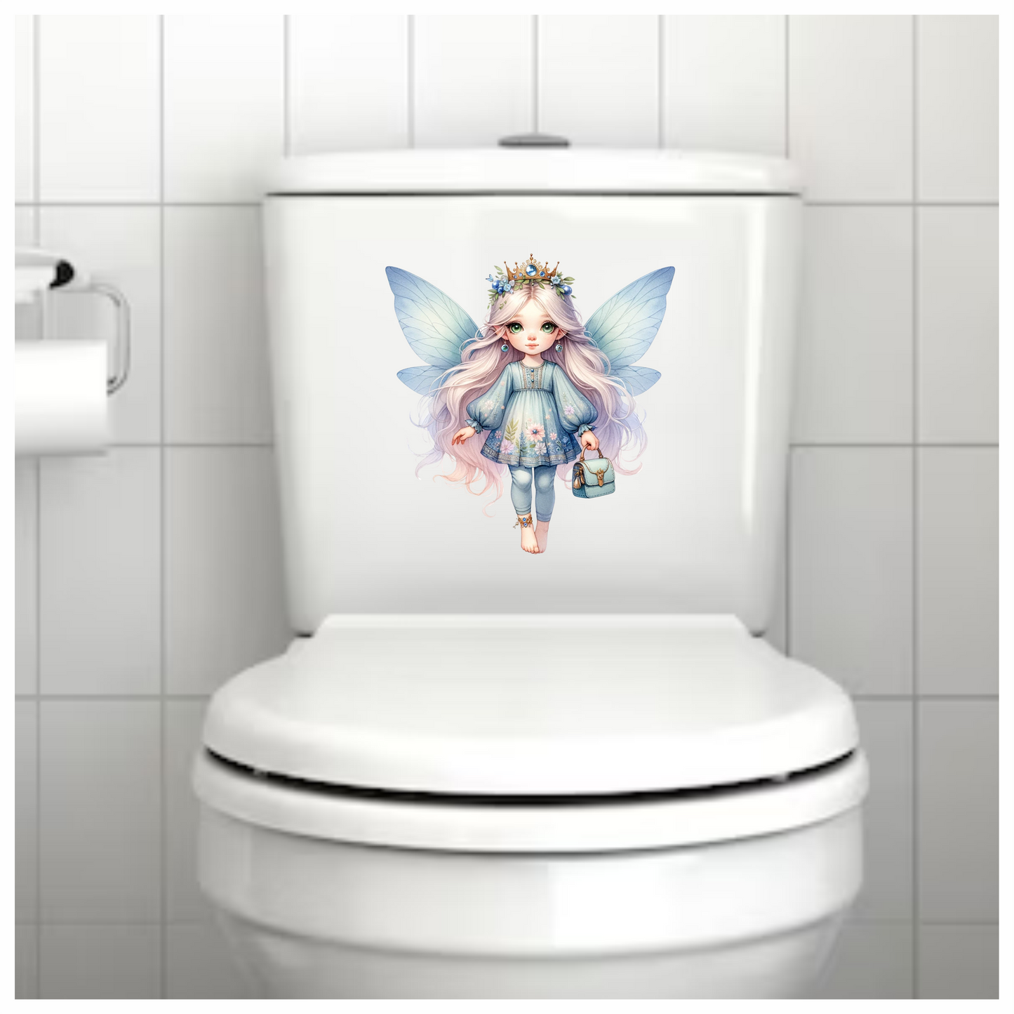 Fairy Girl Blue Wings Crown Bag Vinyl Sticker Decal