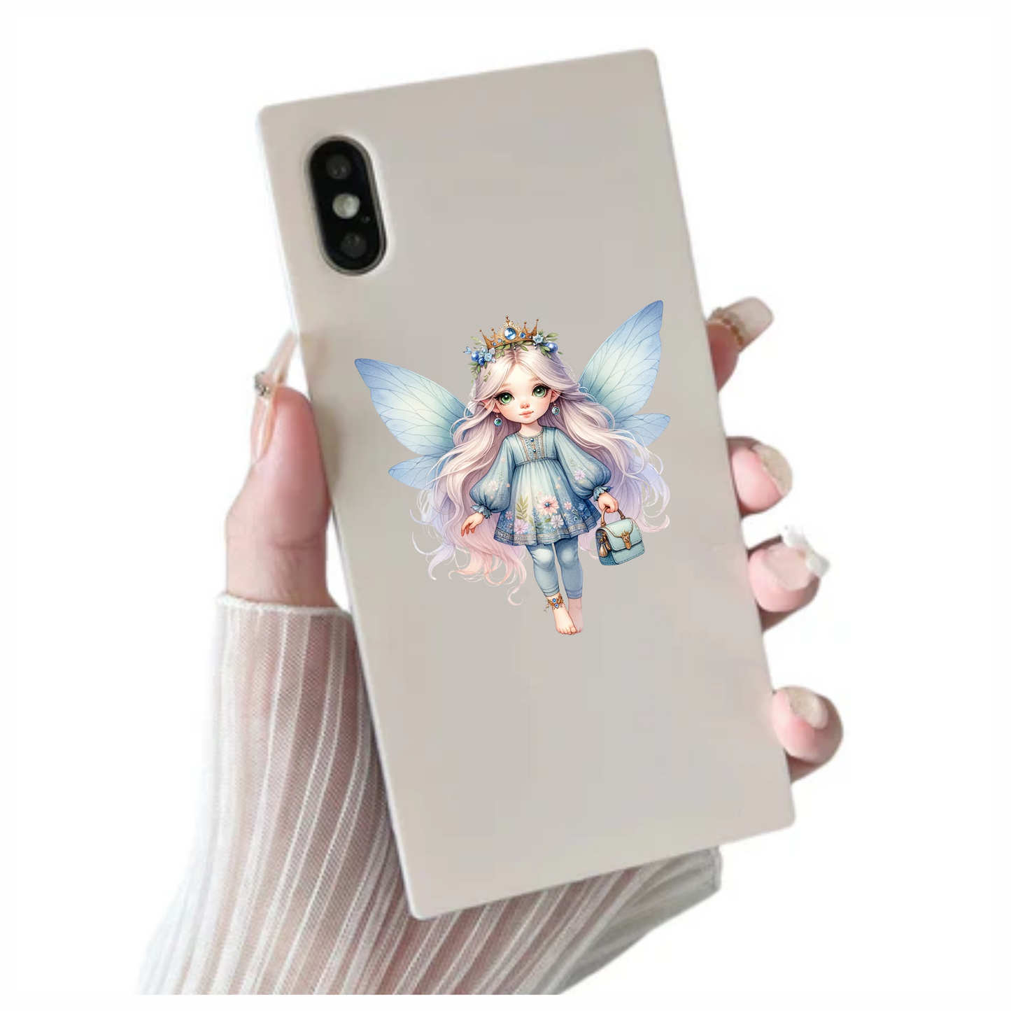 Fairy Girl Blue Wings Crown Bag Vinyl Sticker Decal