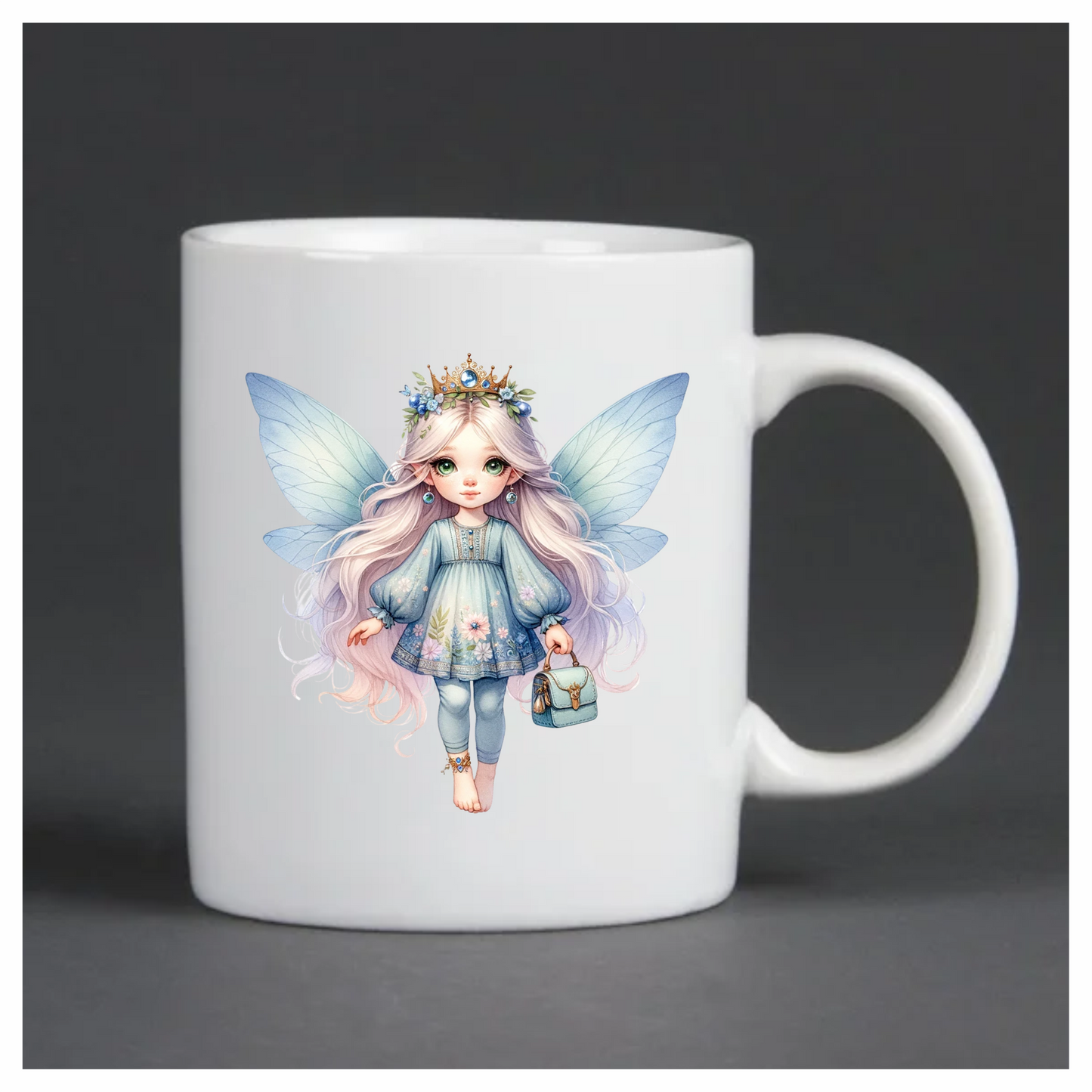 Fairy Girl Blue Wings Crown Bag Vinyl Sticker Decal