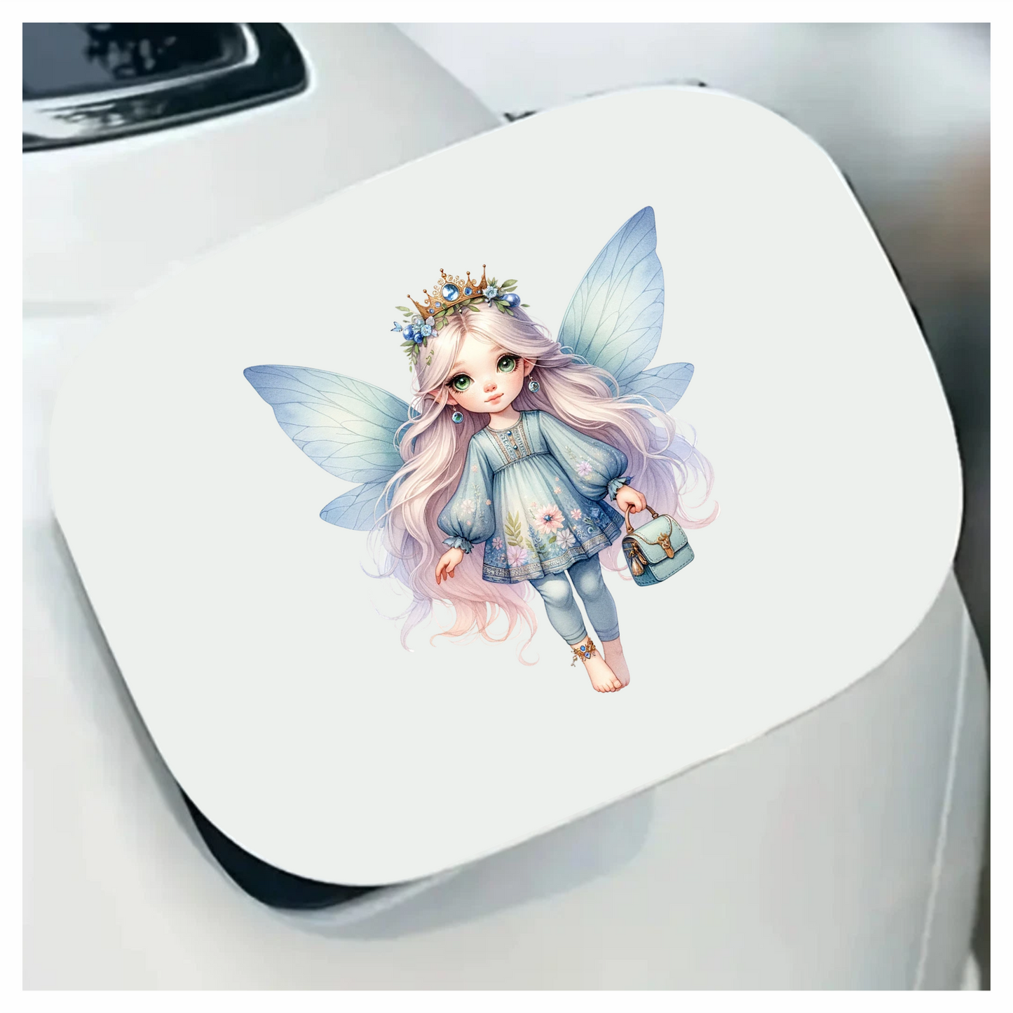 Fairy Girl Blue Wings Crown Bag Vinyl Sticker Decal