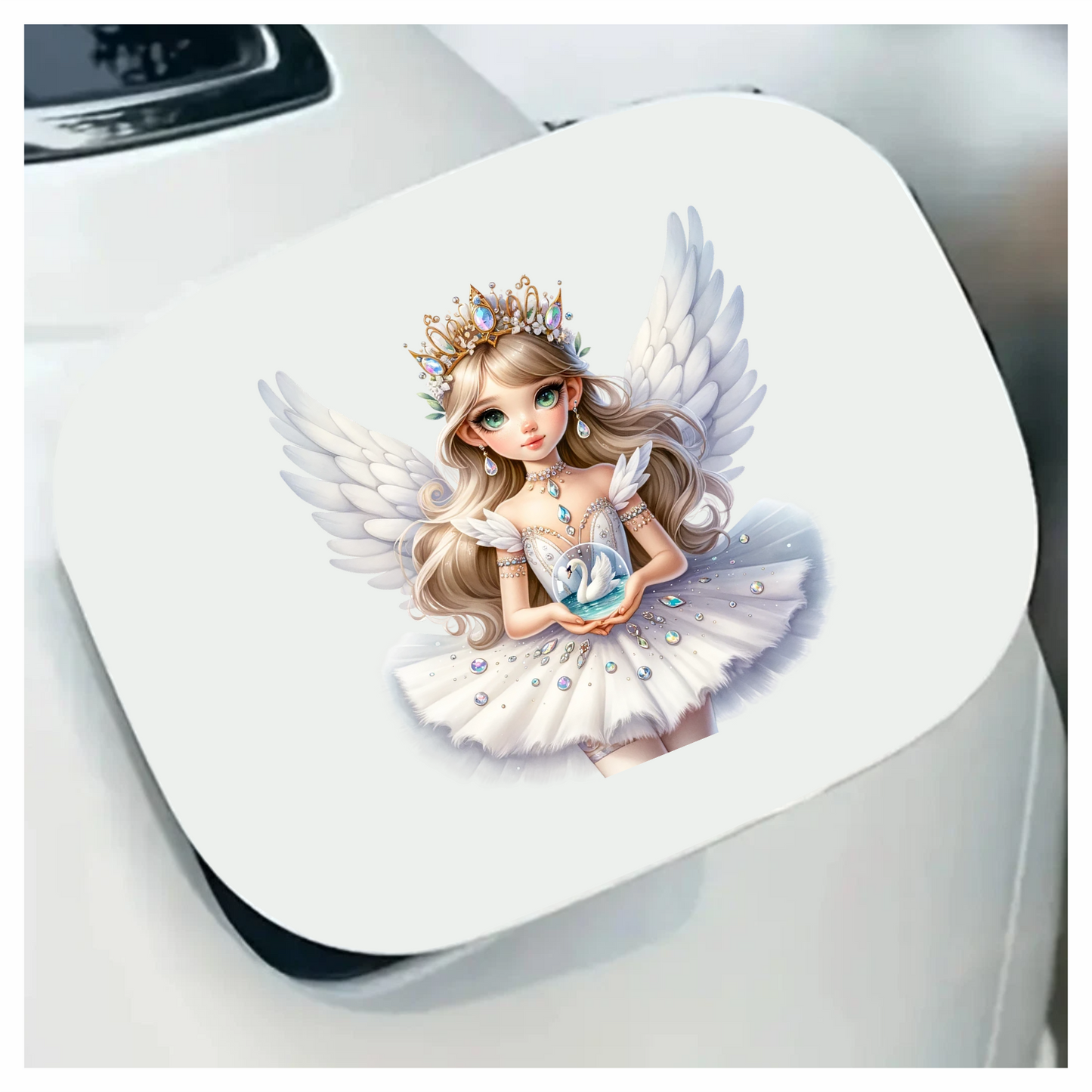White Fairy Girl Swan Crown Vinyl Sticker Decal