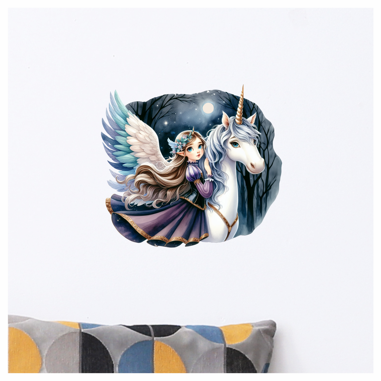 Girl Winged Purple Unicorn Moon Vinyl Sticker Decal