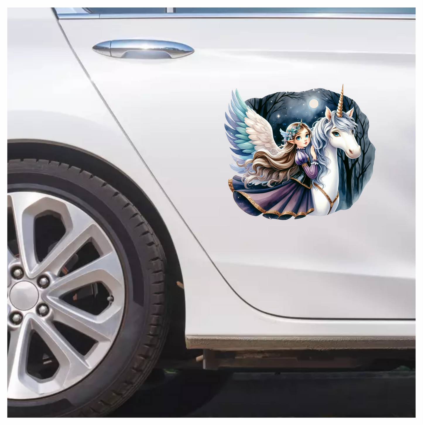 Girl Winged Purple Unicorn Moon Vinyl Sticker Decal