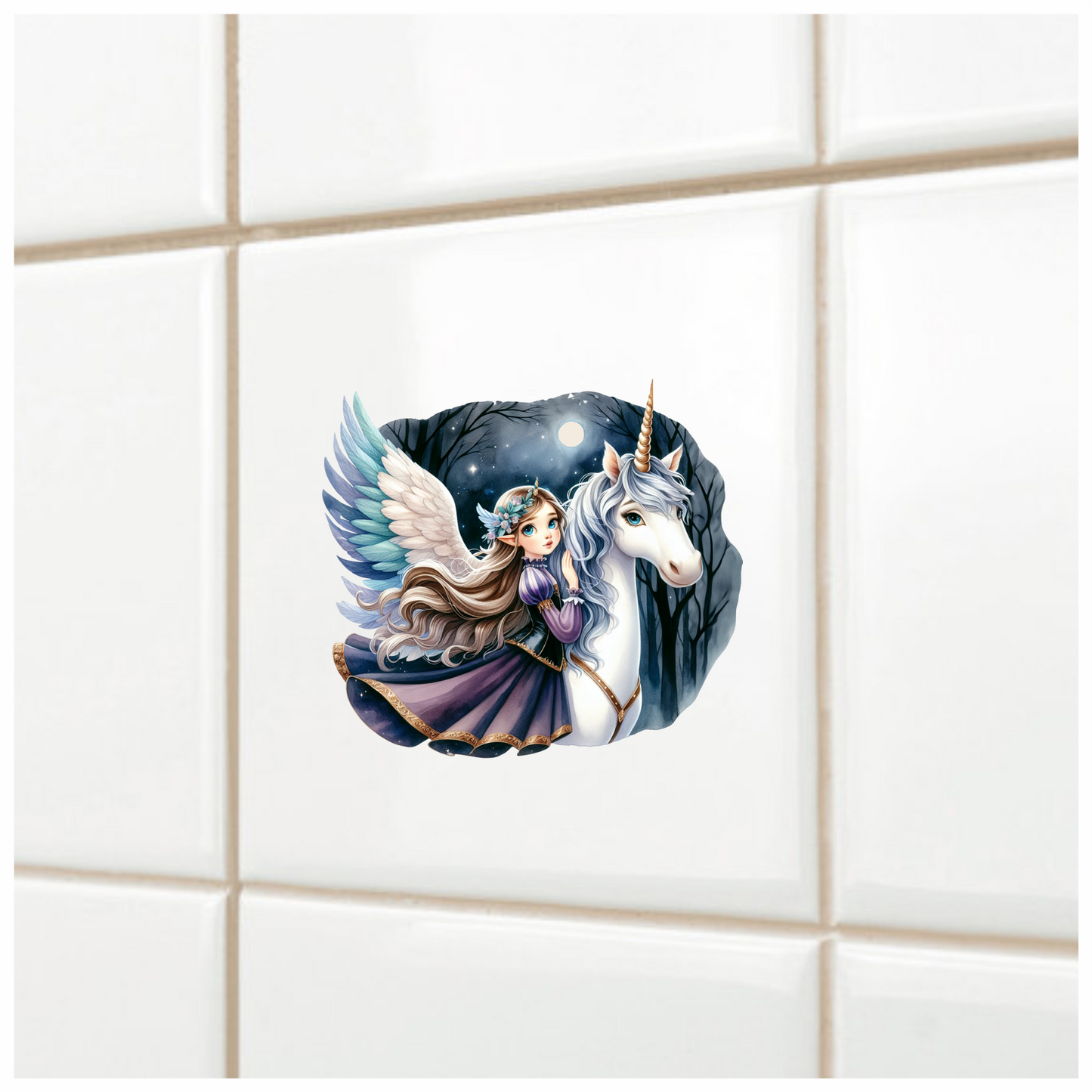 Girl Winged Purple Unicorn Moon Vinyl Sticker Decal