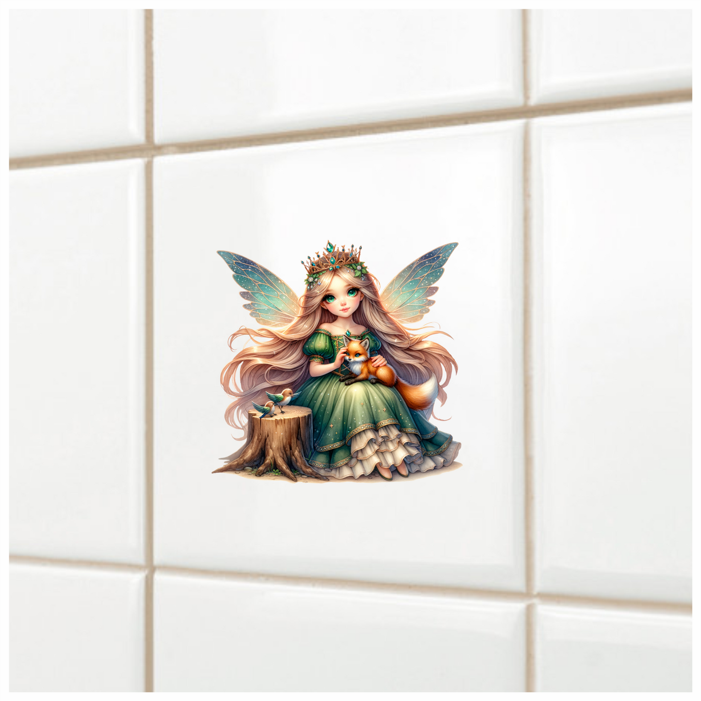 Fairy Green Fox Birds Forest Vinyl Sticker Decal