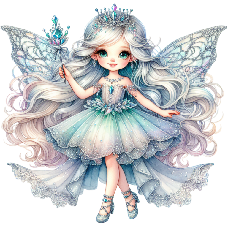 Fairy Girl Blue Dress Crown Vinyl Sticker Decal