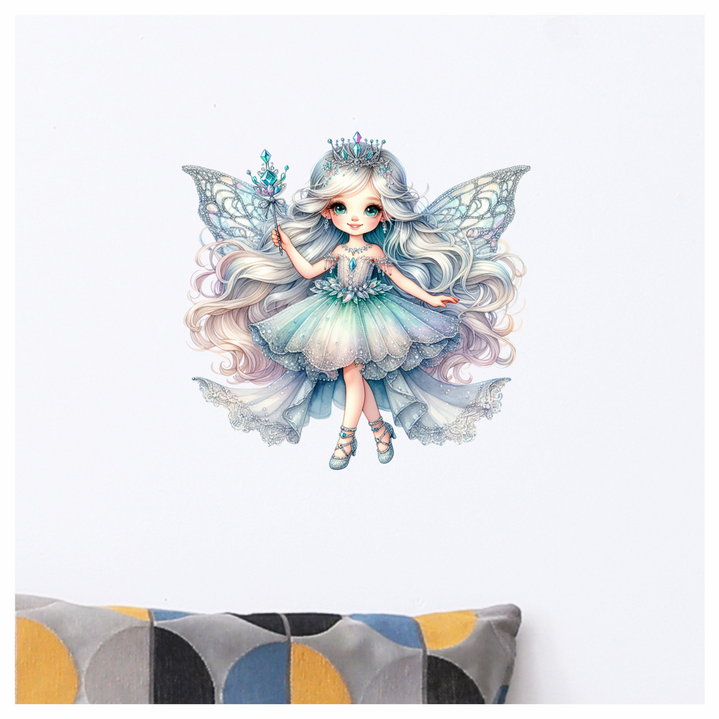 Fairy Girl Blue Dress Crown Vinyl Sticker Decal