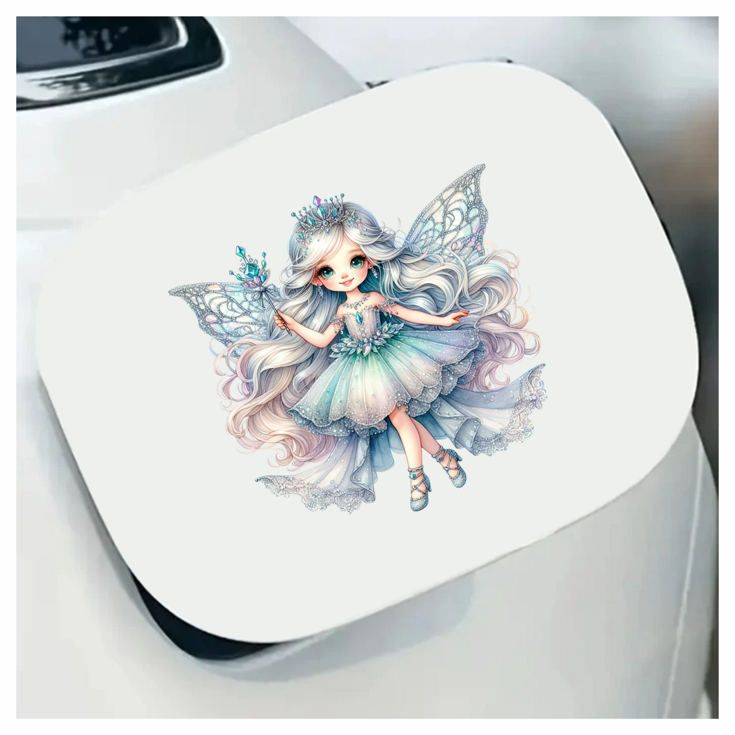 Fairy Girl Blue Dress Crown Vinyl Sticker Decal