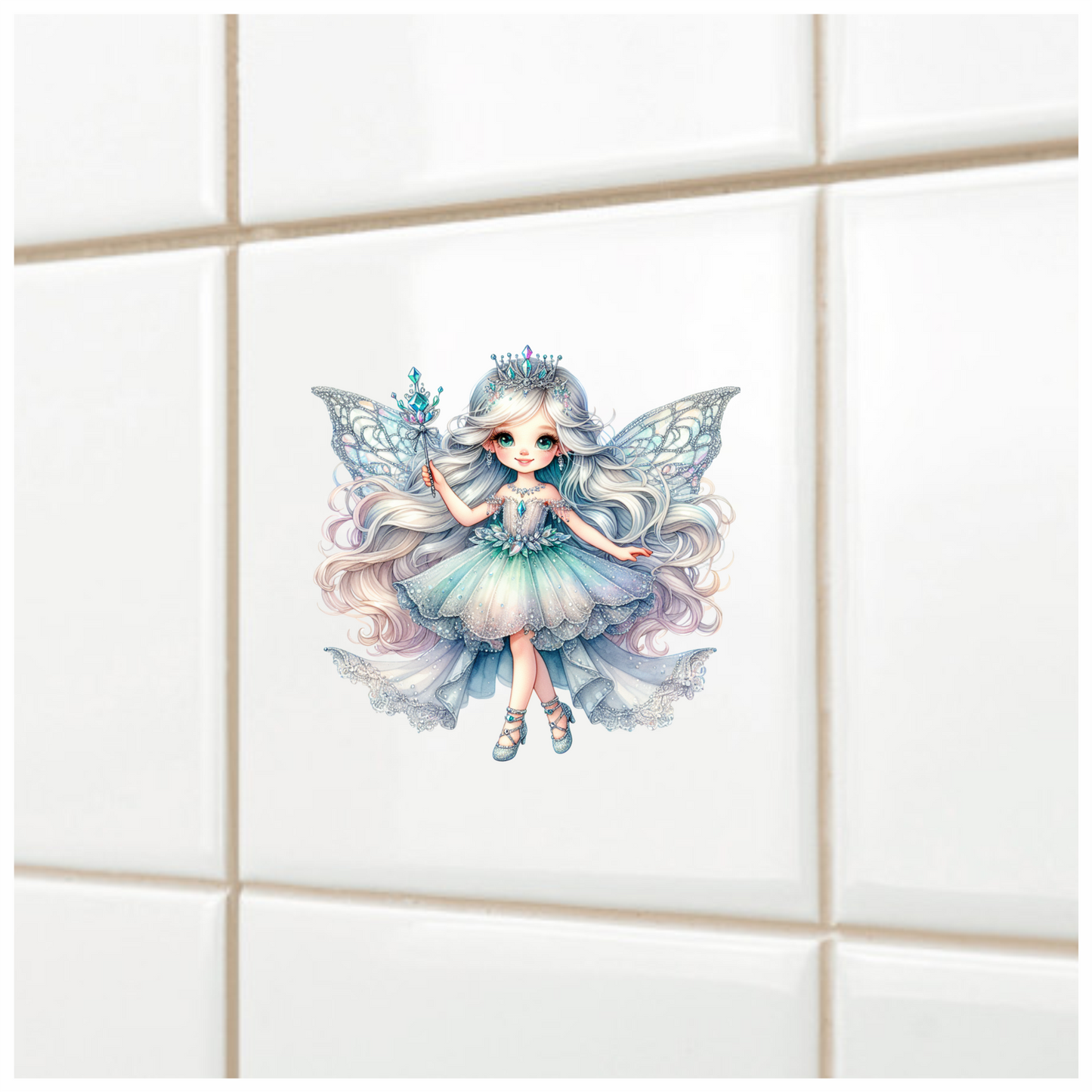 Fairy Girl Blue Dress Crown Vinyl Sticker Decal