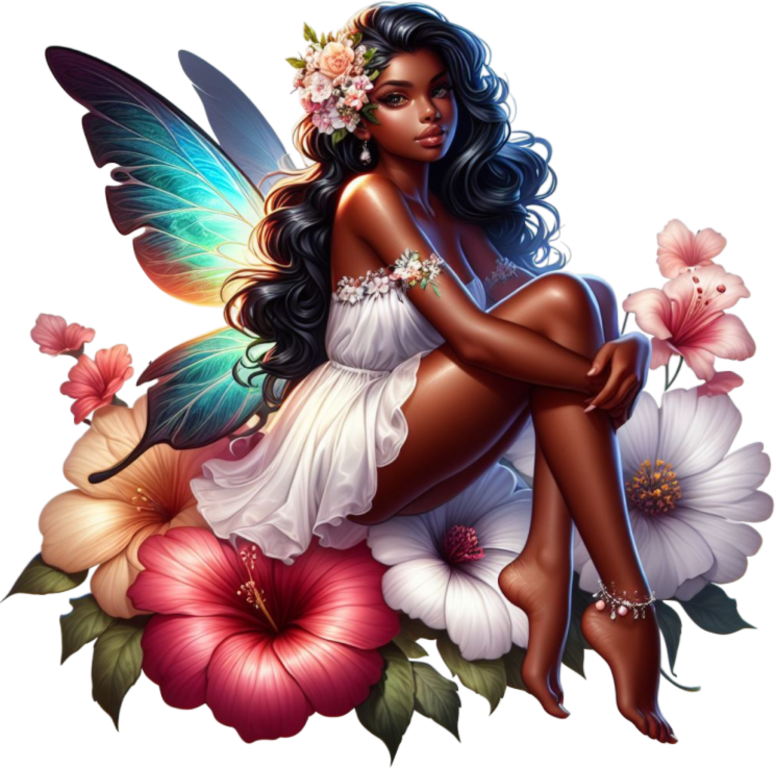 Black Fairy White Dress Flowers Vinyl Sticker Decal