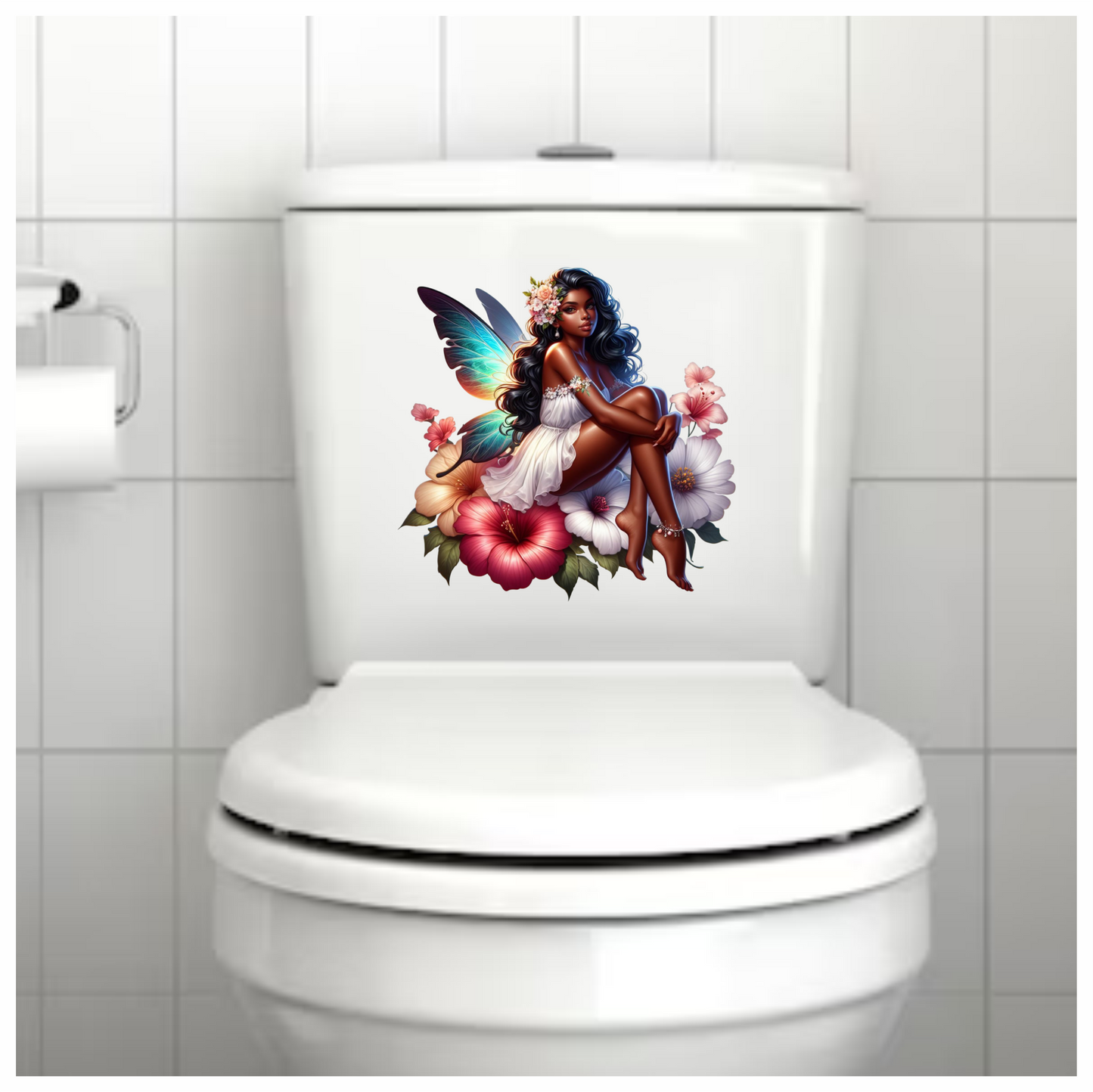 Black Fairy White Dress Flowers Vinyl Sticker Decal