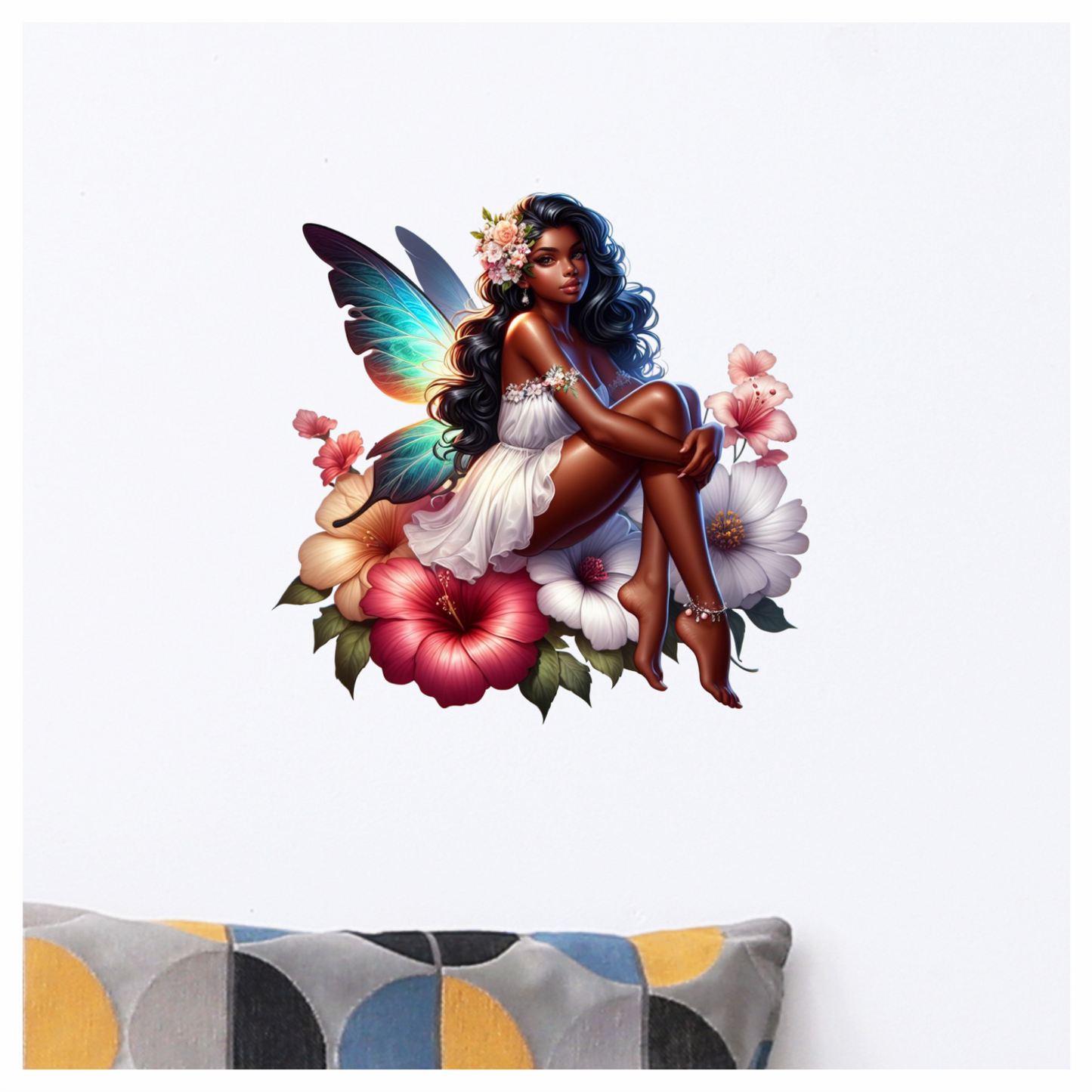 Black Fairy White Dress Flowers Vinyl Sticker Decal