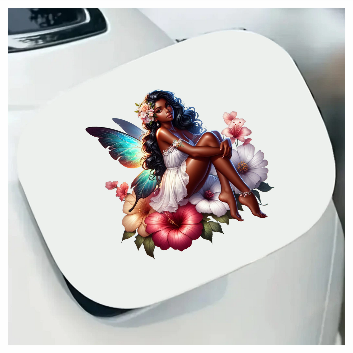 Black Fairy White Dress Flowers Vinyl Sticker Decal