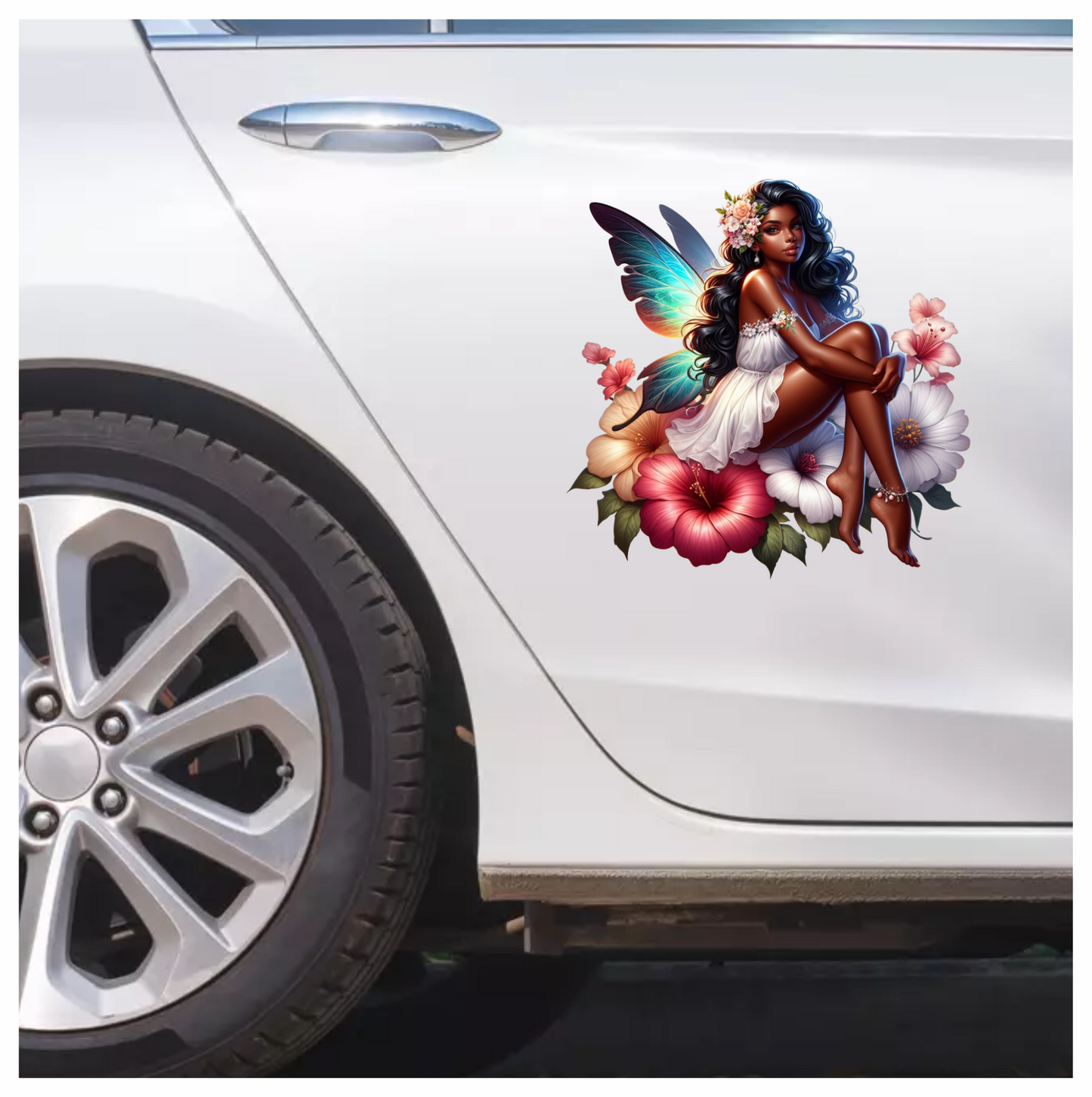 Black Fairy White Dress Flowers Vinyl Sticker Decal