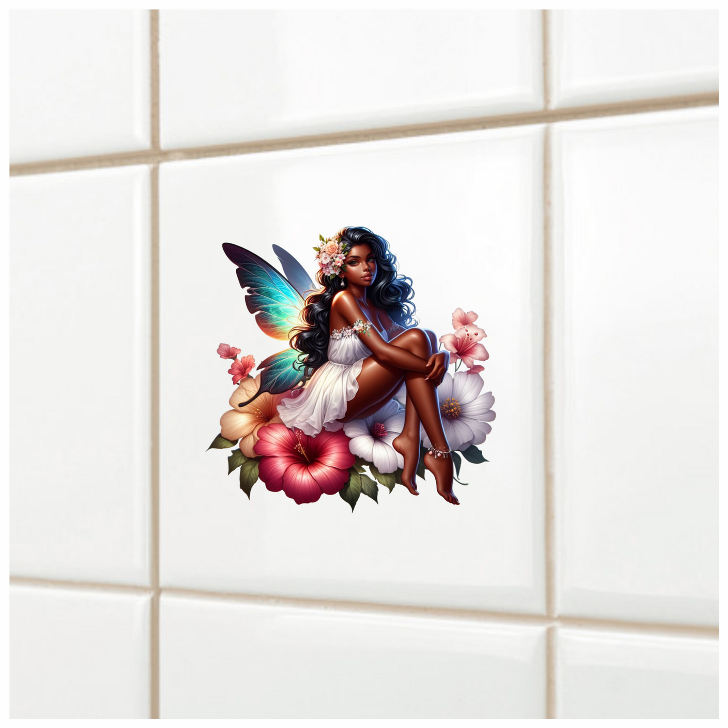 Black Fairy White Dress Flowers Vinyl Sticker Decal