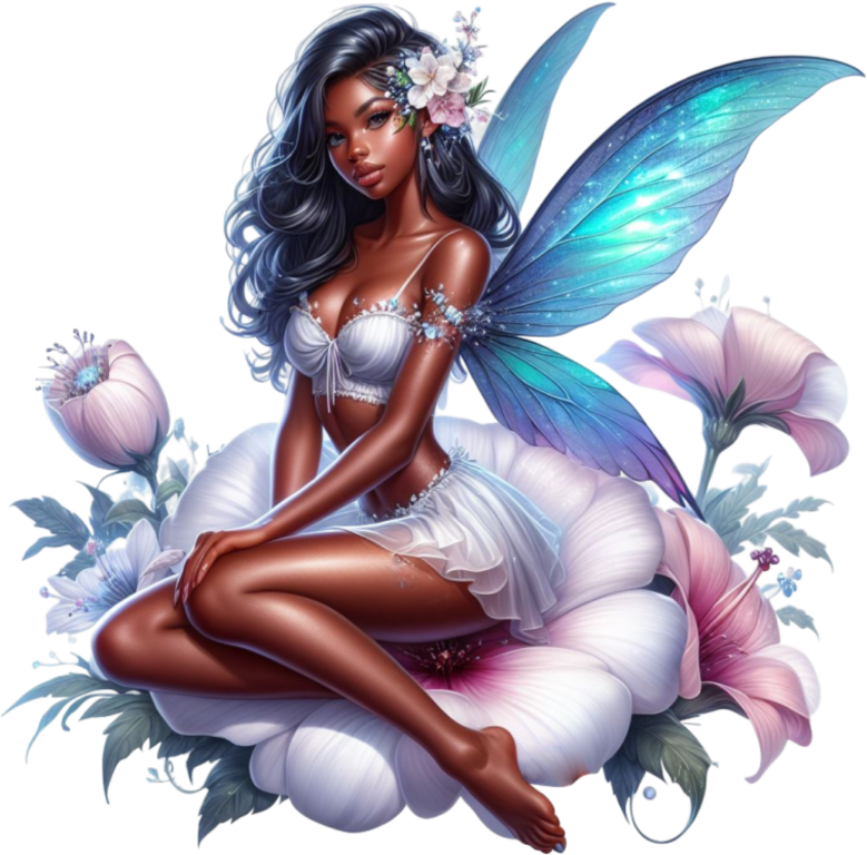 Fairy Blue Wings White Flower Vinyl Sticker Decal