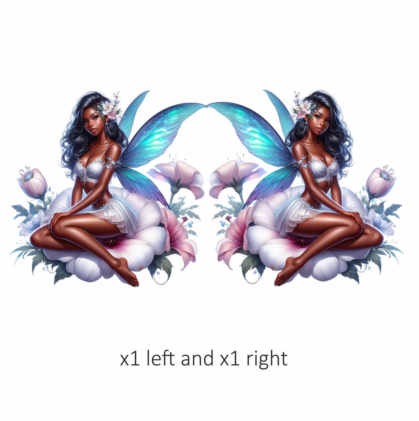 Fairy Blue Wings White Flower Vinyl Sticker Decal