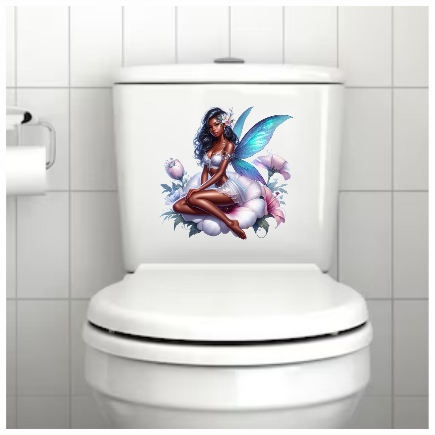Fairy Blue Wings White Flower Vinyl Sticker Decal