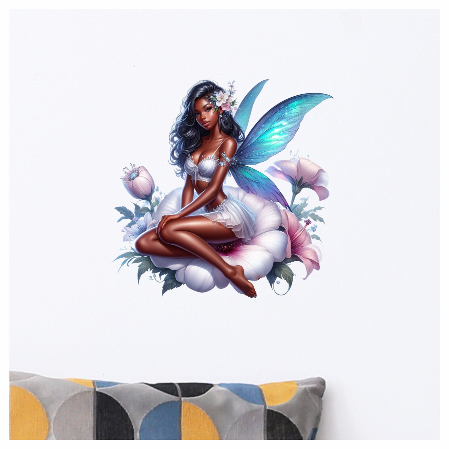 Fairy Blue Wings White Flower Vinyl Sticker Decal