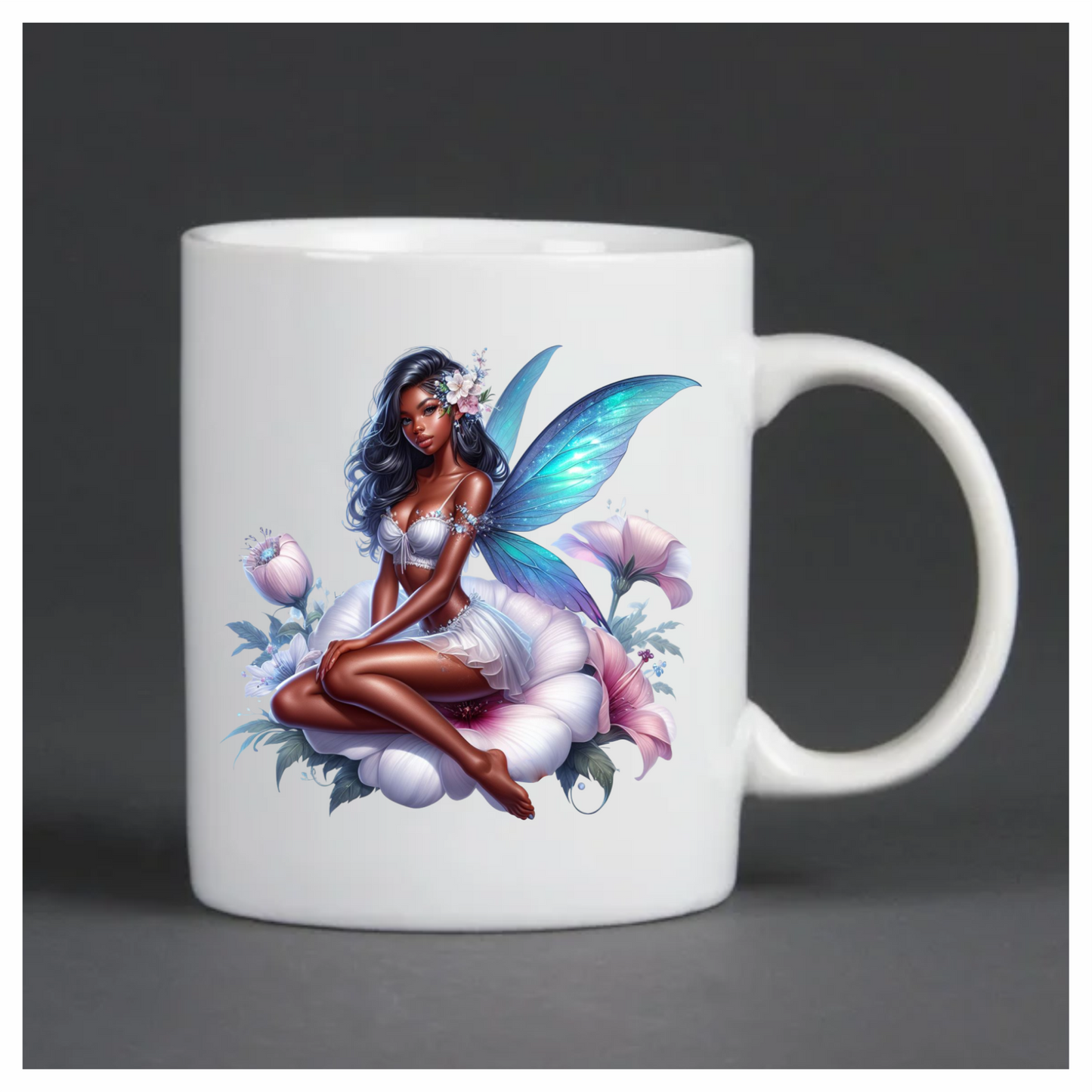 Fairy Blue Wings White Flower Vinyl Sticker Decal