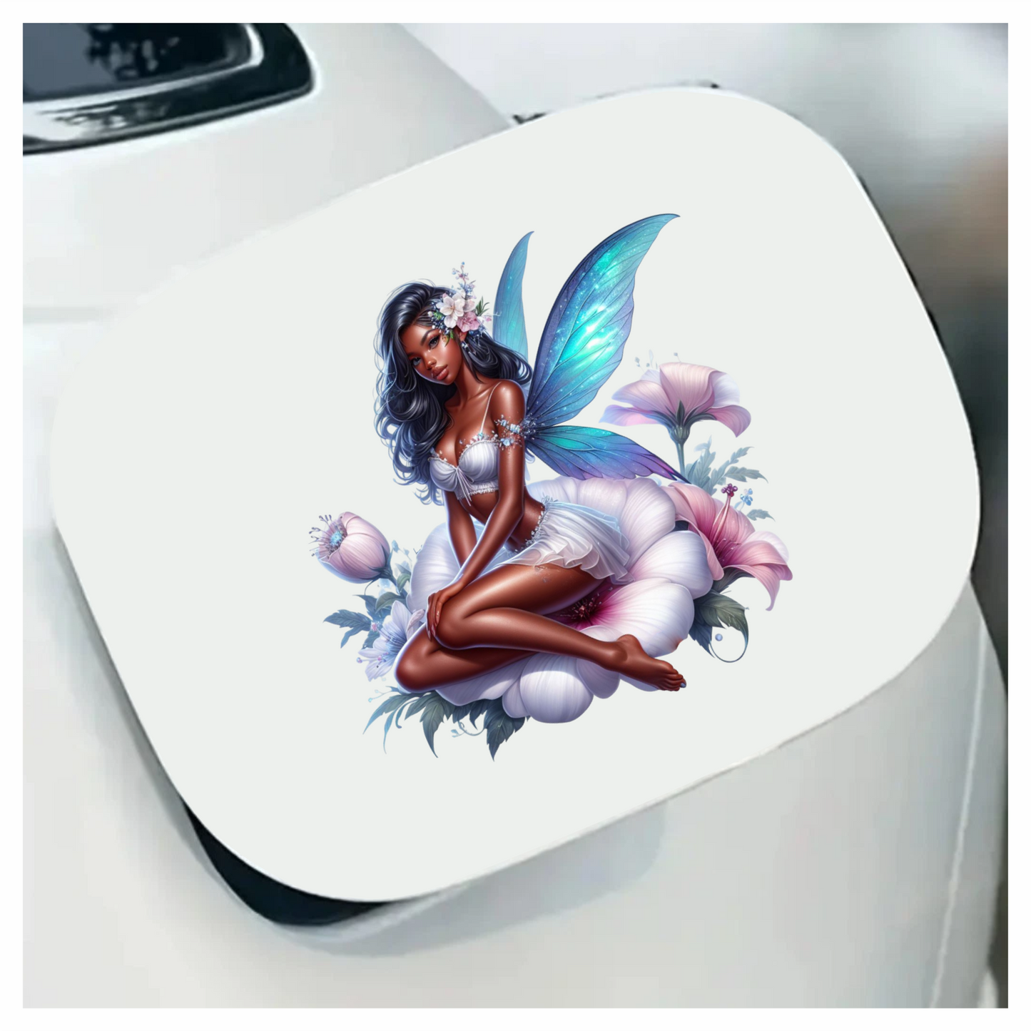 Fairy Blue Wings White Flower Vinyl Sticker Decal