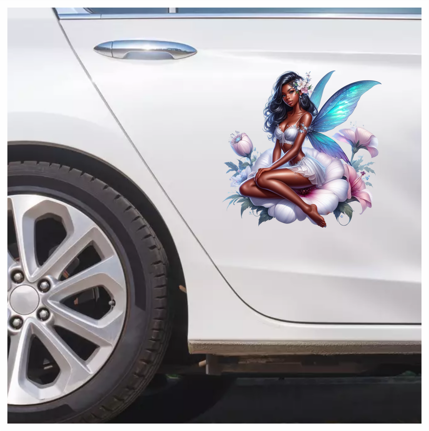 Fairy Blue Wings White Flower Vinyl Sticker Decal