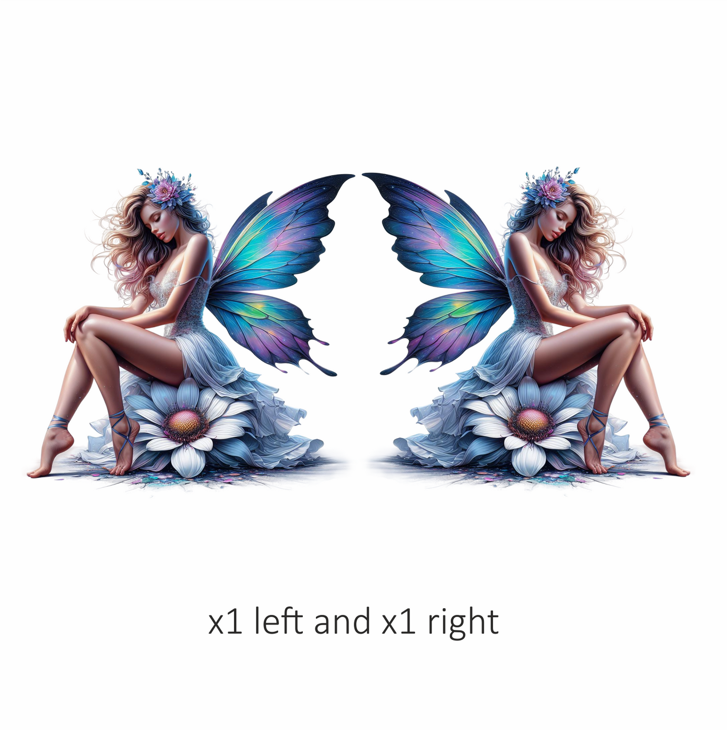 Fairy Blue Wings Flower White Dress Vinyl Sticker Decal