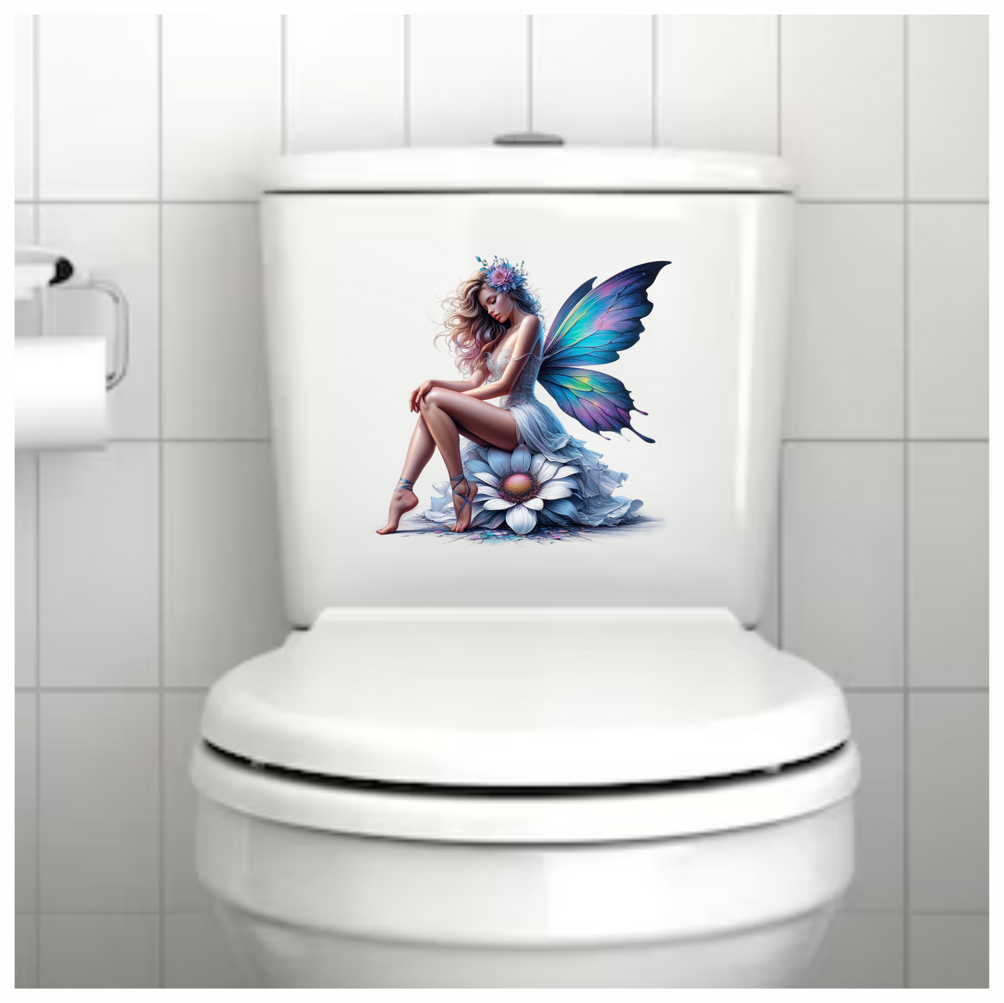 Fairy Blue Wings Flower White Dress Vinyl Sticker Decal