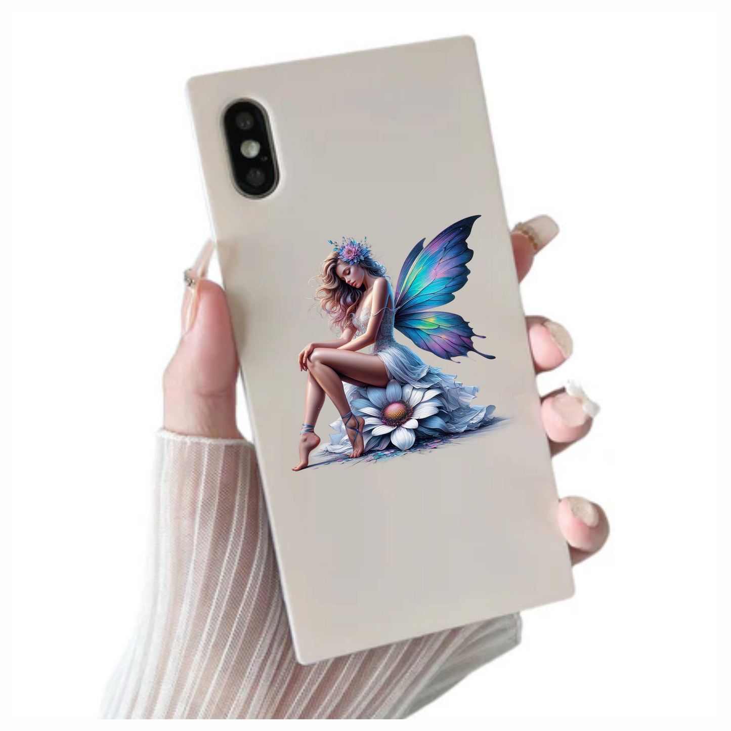 Fairy Blue Wings Flower White Dress Vinyl Sticker Decal